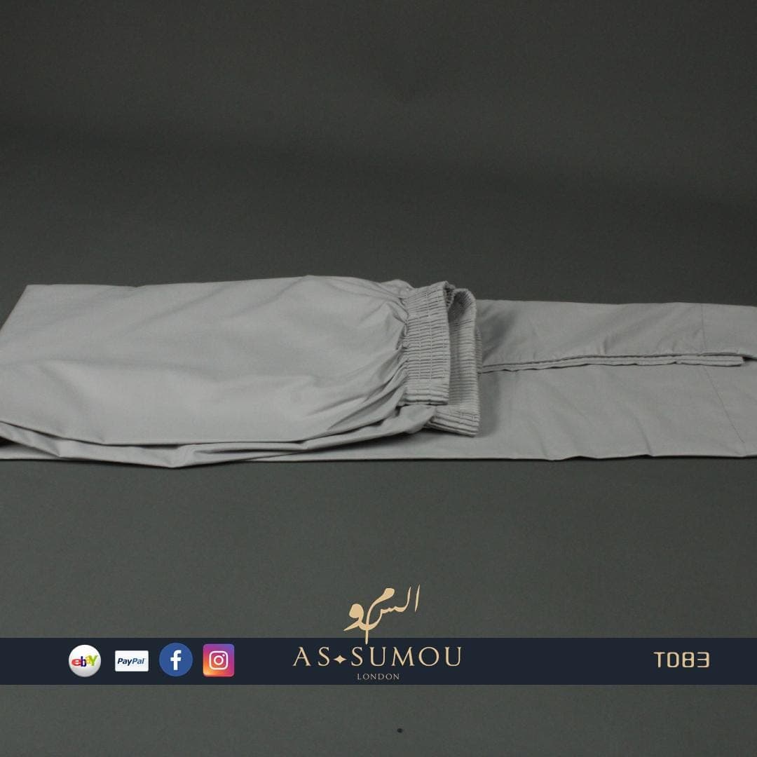 Two Piece GREY SAUDI THOBE, Premium Stylish Collar Kandora with matching Trousers, Elegant Luxe Jubbah For Eid Celebration 58S 60L 60XL TD83 - image 3