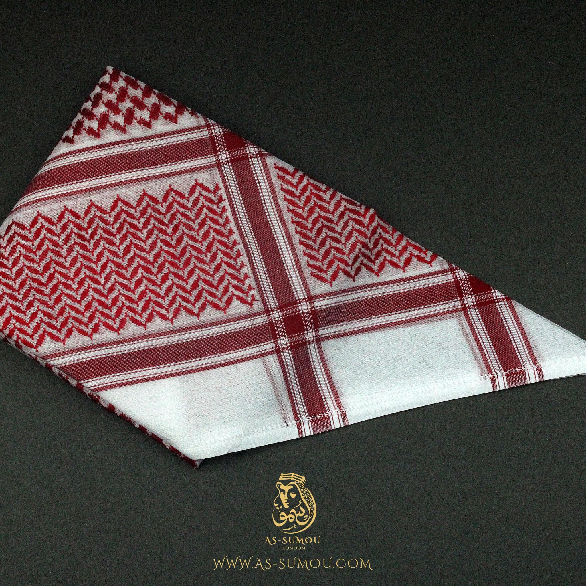 Very Rare Authentic Premium Dark Red and White Retro Style Saudi Shemagh Classic Scarf 100% Cotton Soft Keffiyeh Imamah Ghutra RS10