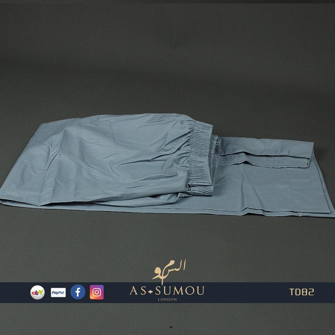 Two Piece BLUE SAUDI THOBE, Premium Stylish Collar Kandora with matching Trousers, Elegant Luxe Jubbah For Eid Celebration 54XL 56XL TD82 - image 3