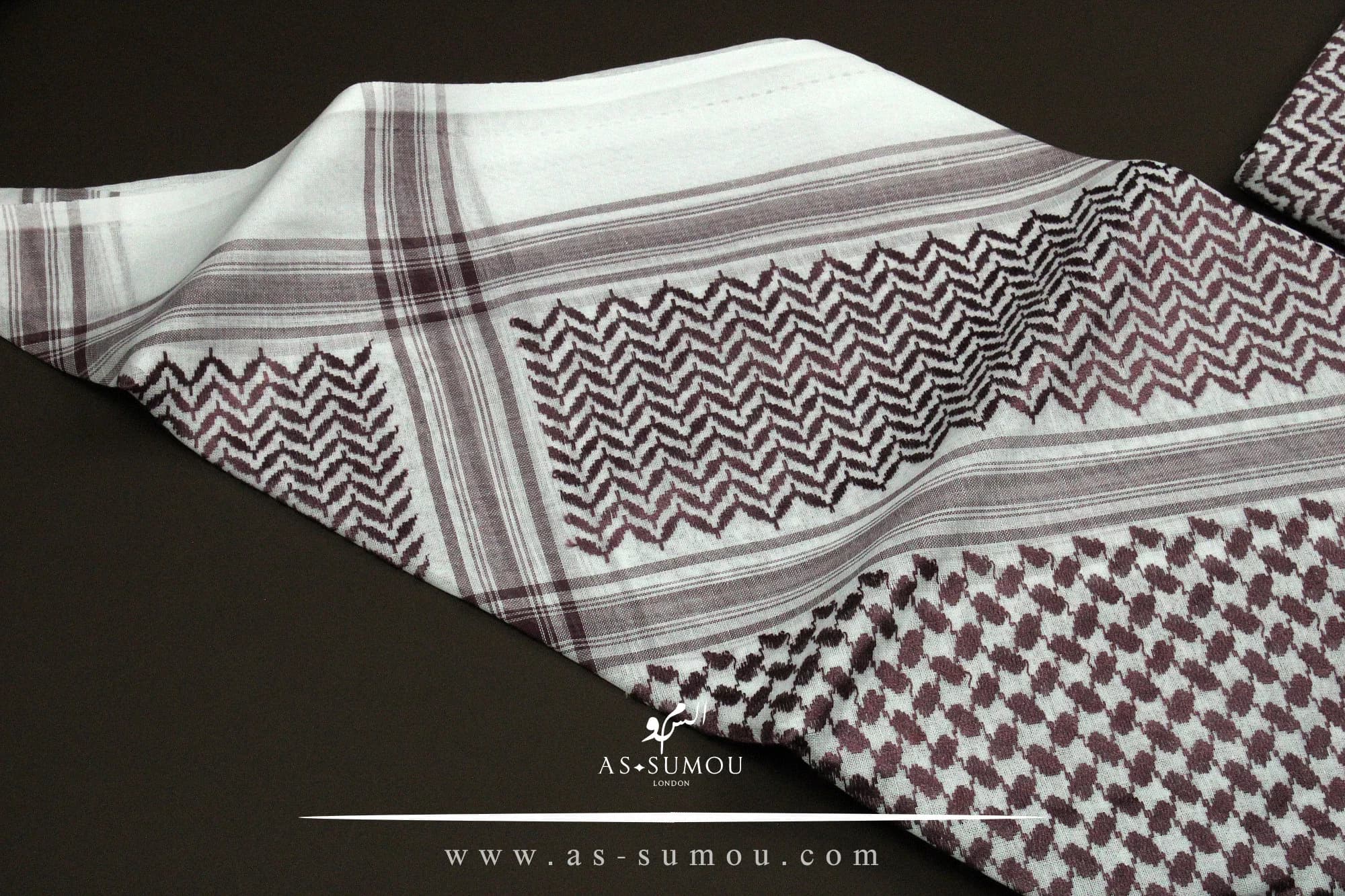 Rare Premium Maroon and White Saudi Shemagh Classic Scarf LightWeight Easy To Wear Keffiyeh Imamah Ghutra - image 5