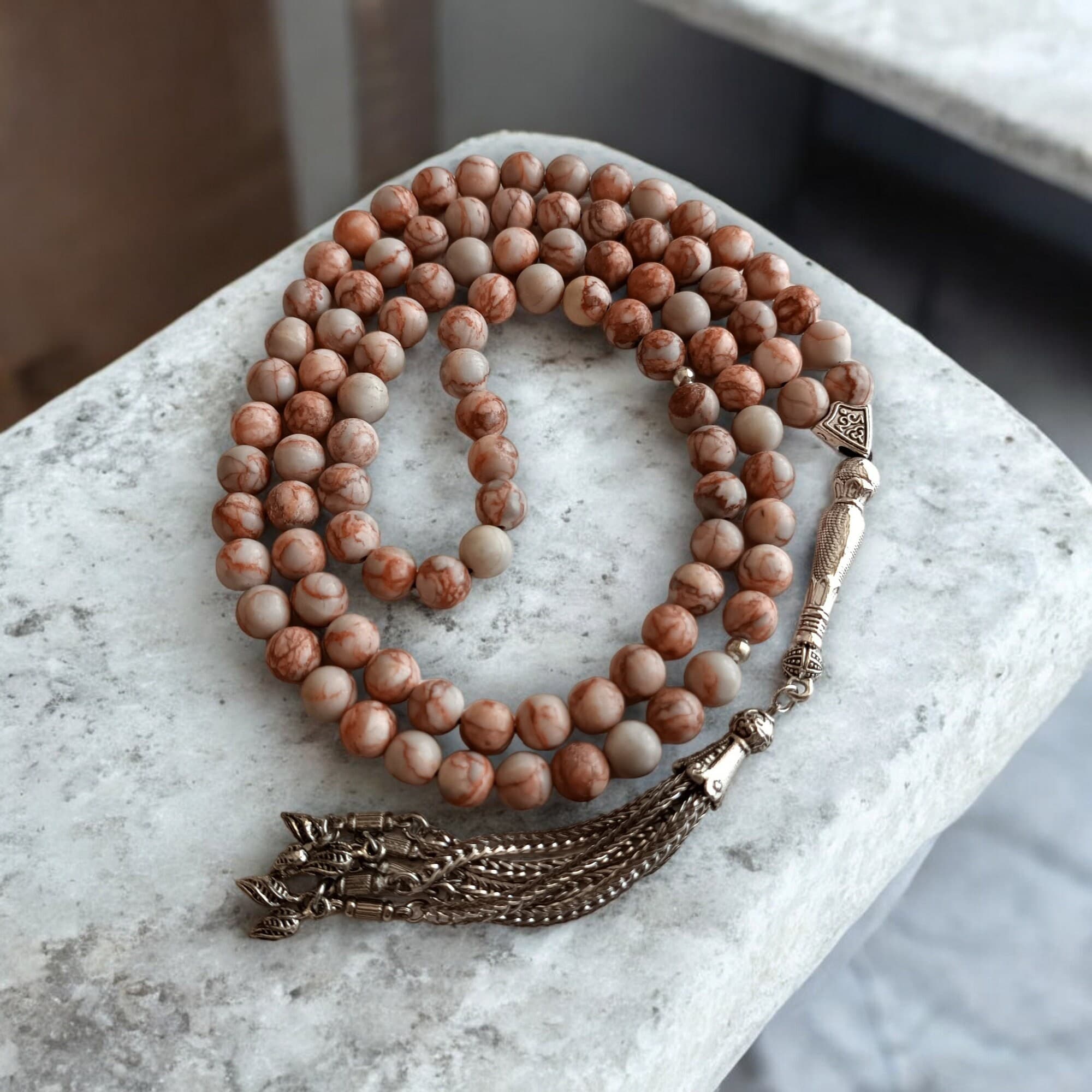 Brown Prayer Beads, Tasbih 99, Jasper Rosary, Islamic Gift, Muslim Rosary, Marble Tasbih, Tasbeeh Gift, Jasper Gemstone Sabha, Brown Masbaha - image 3