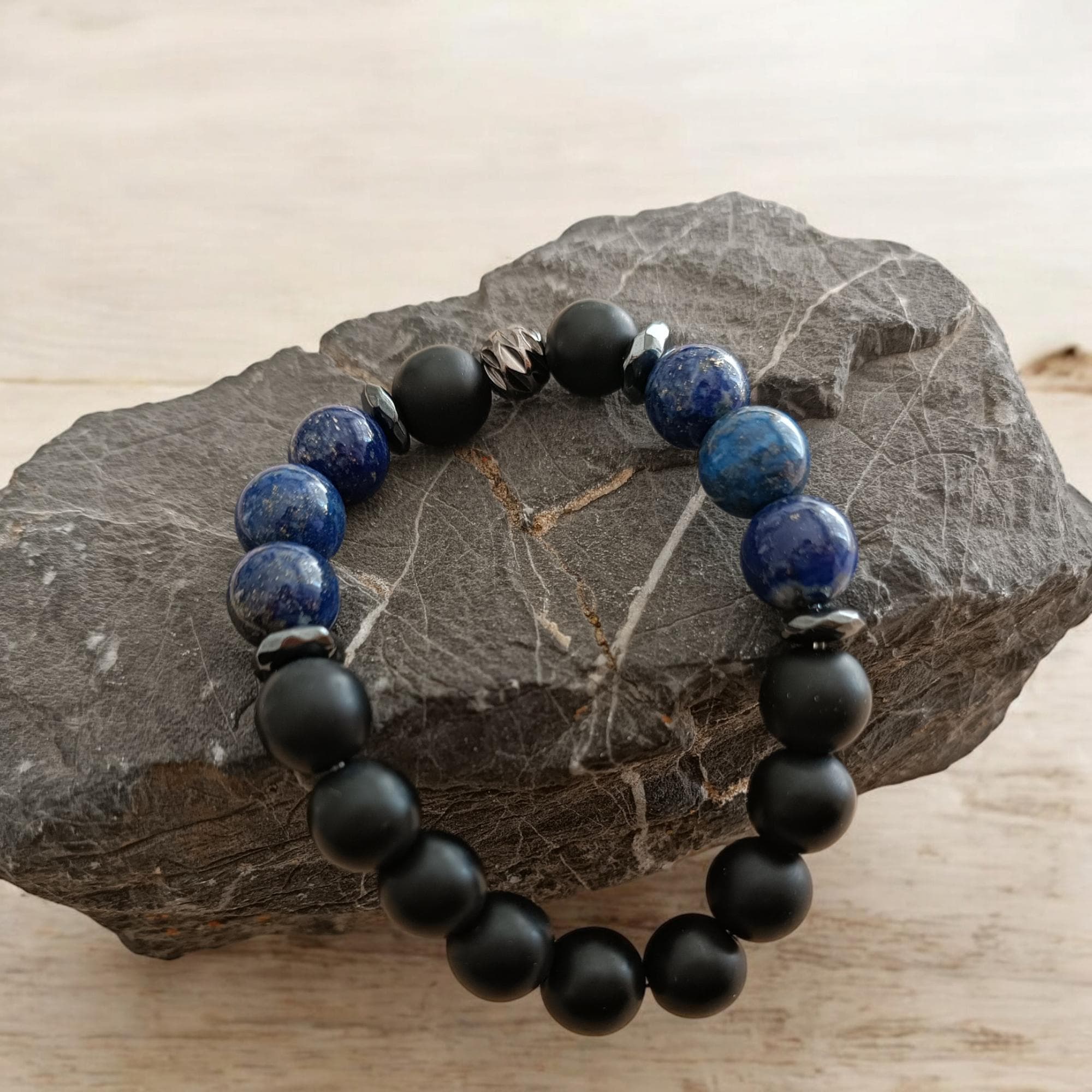 Natural Stone Beaded Bracelet, Blue Bracelet, Lapis Lazuli Jewelry, Lapis Bracelet, 10mm Bracelet, Adjustable Elastic Bracelet, Gift for Him - image 5