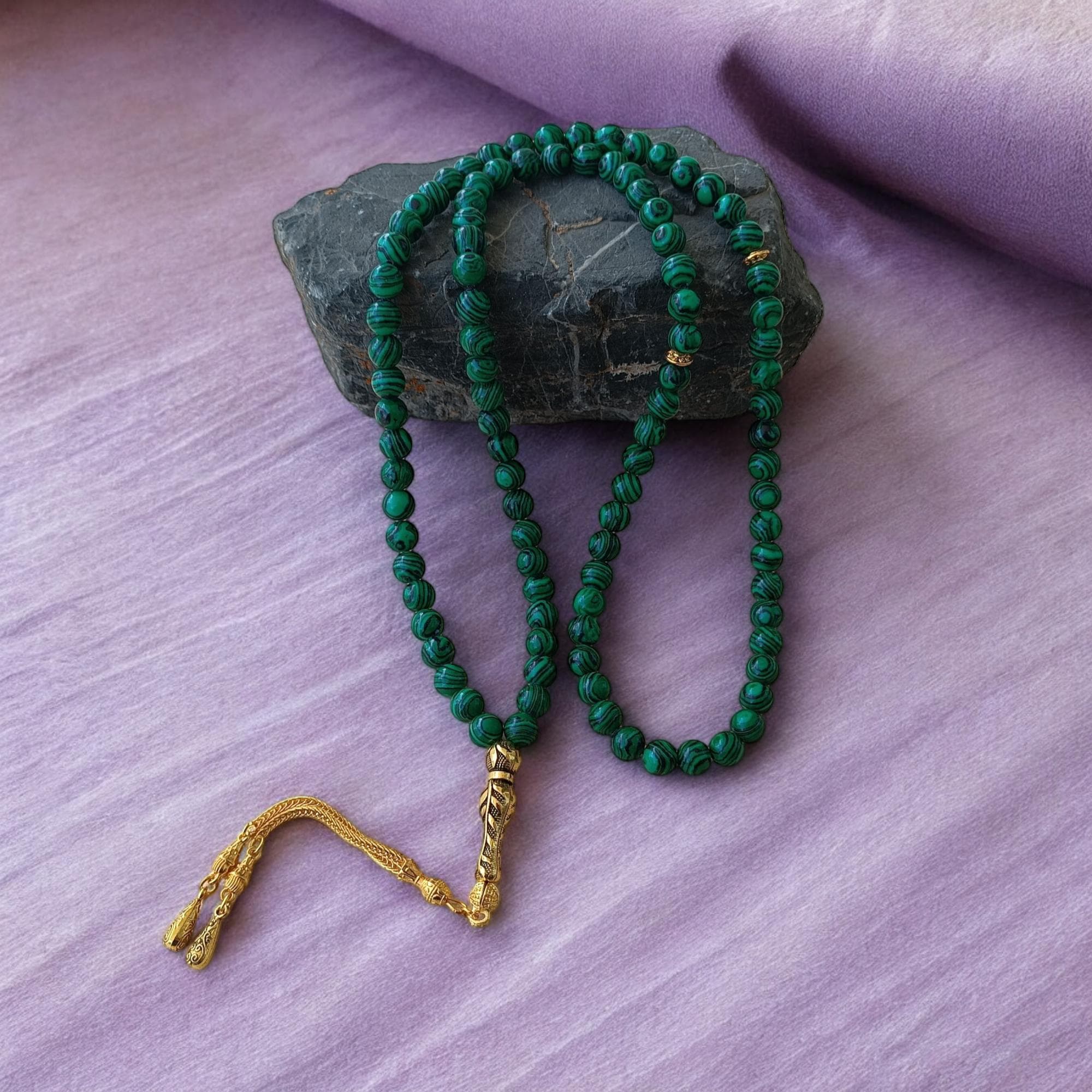 Green Gemstone Tasbih, Malachite Rosary, Green Prayer Beads, Tasbih 33, Muslim Rosary, Islamic Gift, Tasbeeh Gift, Masbaha, Malachite Sibha - image 3