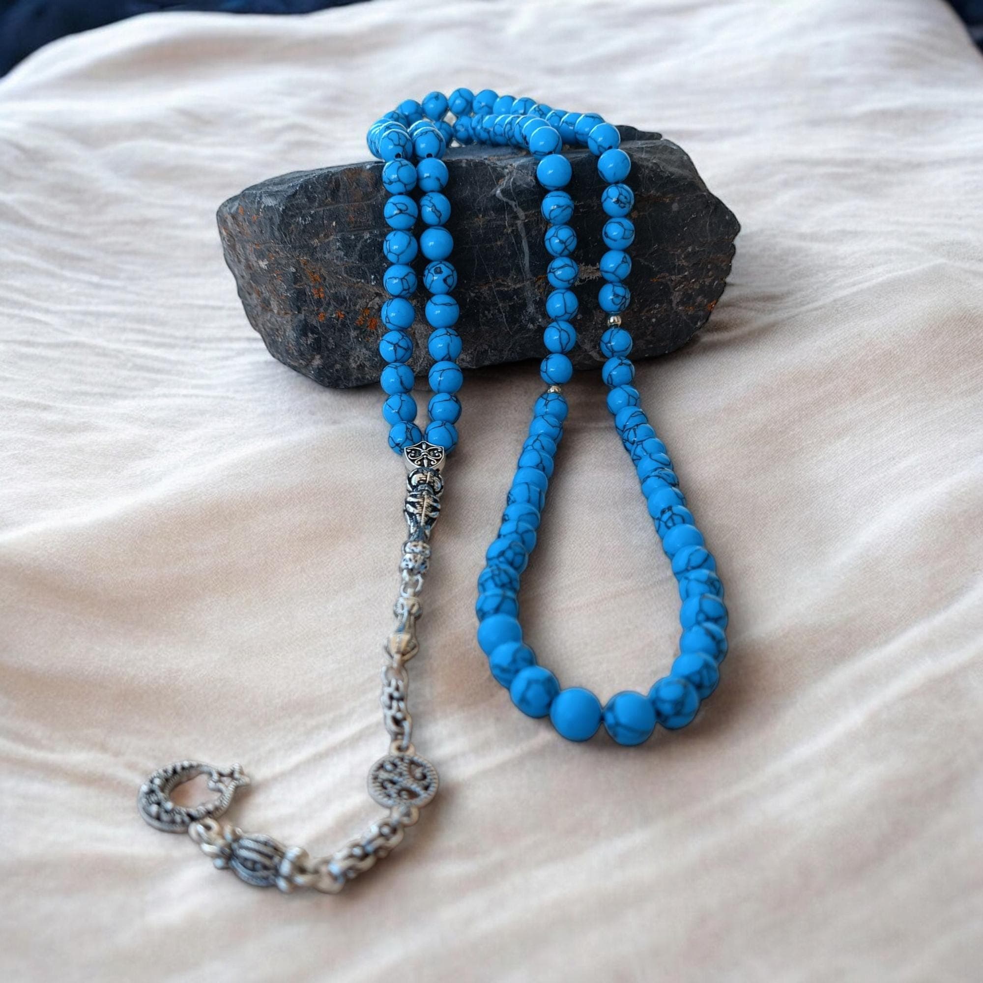 Feroza Tasbih, Tasbeeh 99, Muslim Prayer Beads, Islamic Rosary, Gemstone Sibha, Natural Stone Misbah, Turquoise Tasbih, Rosary Necklace