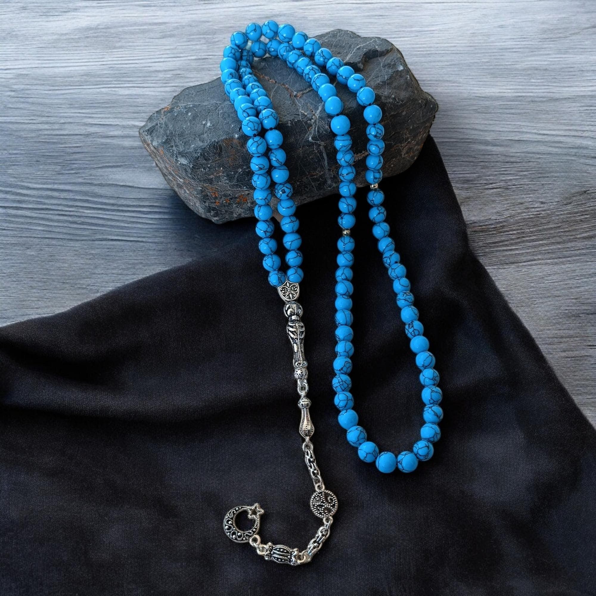 Feroza Tasbih, Tasbeeh 99, Muslim Prayer Beads, Islamic Rosary, Gemstone Sibha, Natural Stone Misbah, Turquoise Tasbih, Rosary Necklace - image 5