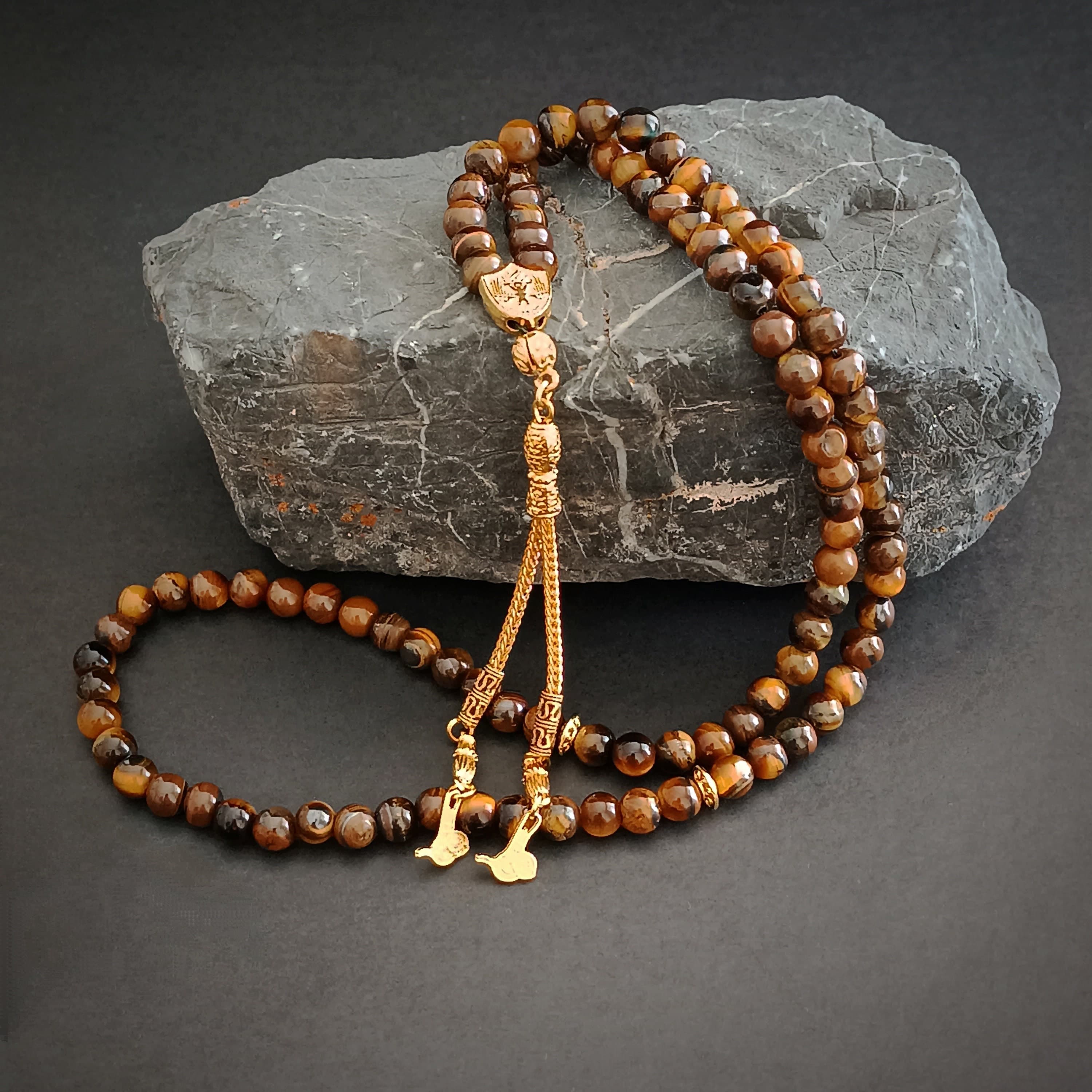 Small Beaded Misbaha, Tiger Eye Tasbih, Gemstone Muslim Gift, Tasbih 99, Islamic Prayer Beads, Tasbeeh Favor, Worry Beads, Sibha, Dhikr, 6mm - image 3