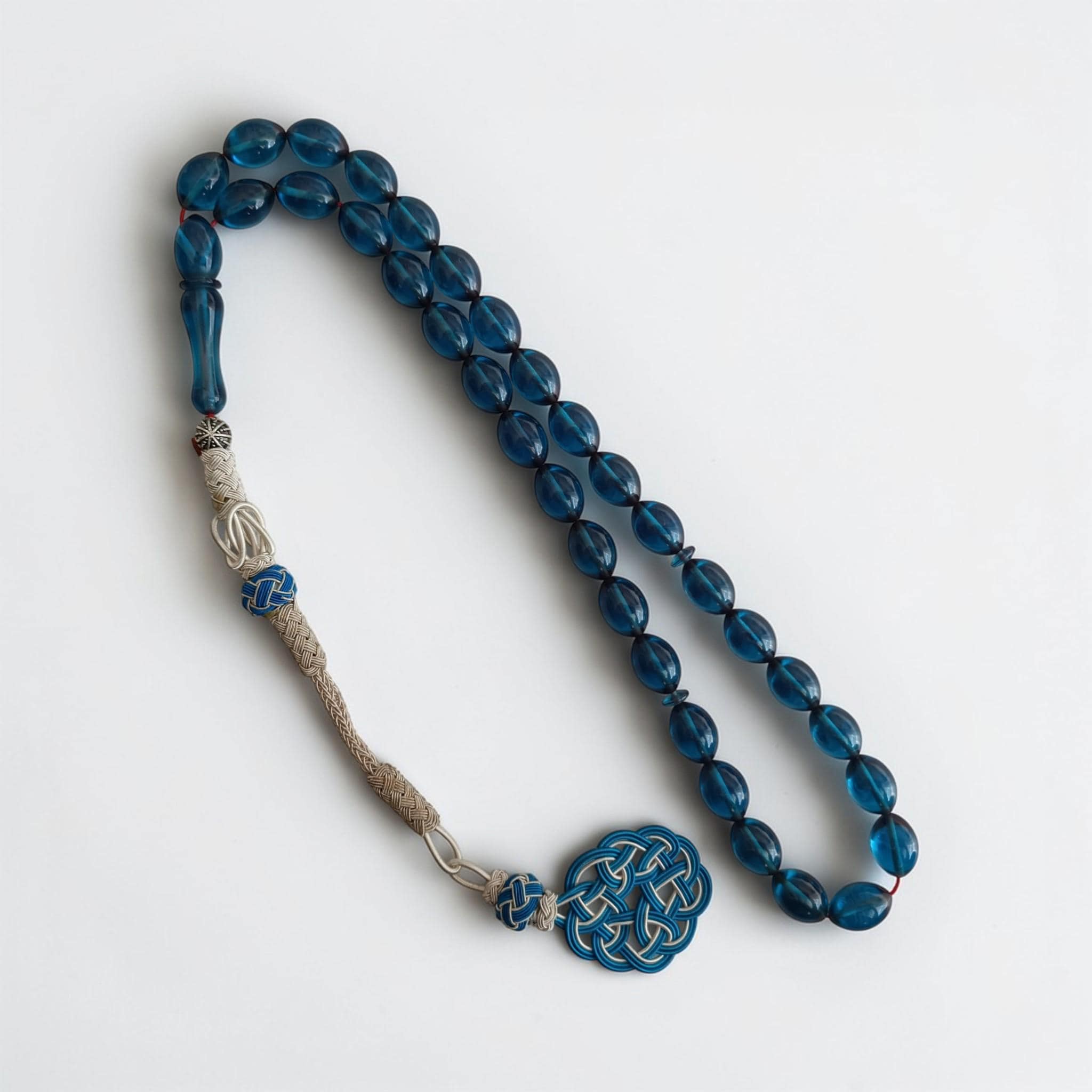 33 Beads Bakelite Tasbih, Copper Kazaz Tassel Subha, Blue Prayer Beads, Unique Rosary Beads, Masbaha for Eid, Tasbeeh Present