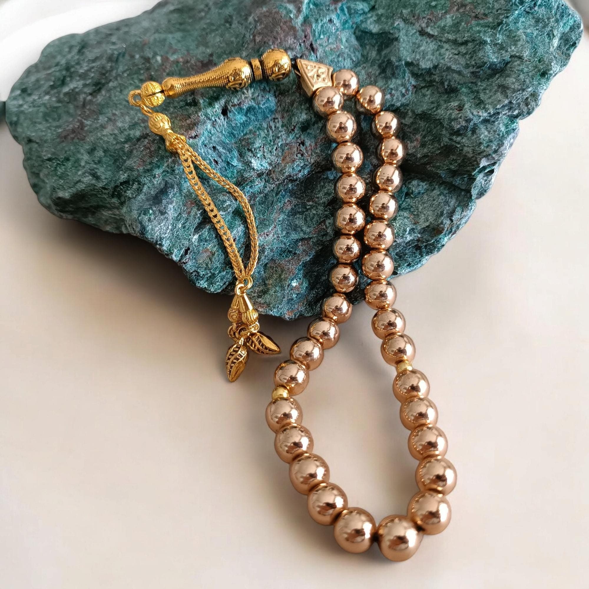 Gold Color Tasbih, Hematite Tasbeeh, Gemstone Masbaha, Tasbih 33, Prayer Beads Islam, Muslim Gift, Hematite Sabha, Gemstone Tasbeeh Gift - image 4