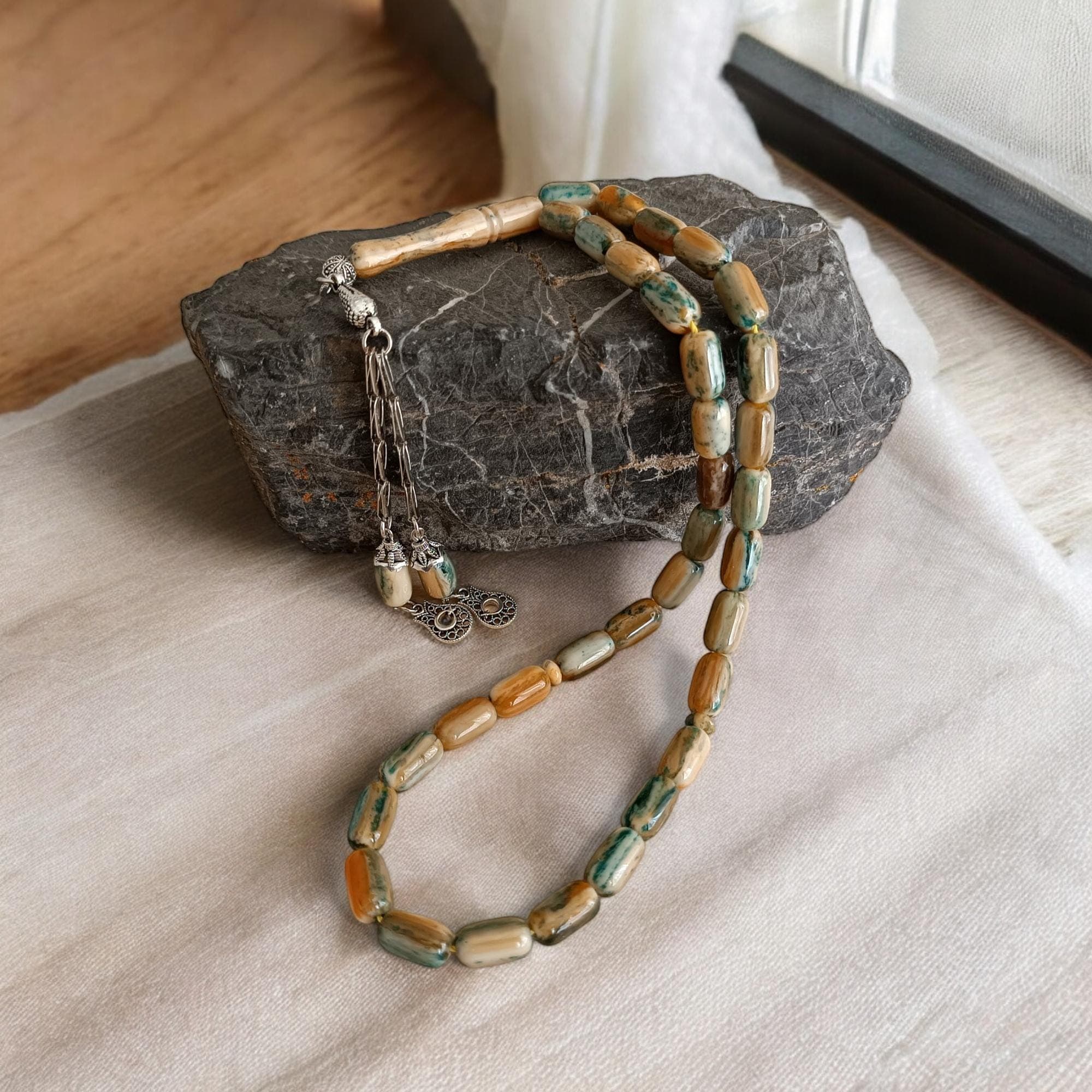 Islamic Dad Gift, Yellow Bakelite Amber, Bakelite Tasbeeh, Tasbih 33 Beads, Yellow Misbah, Rosary for Him, Muslim Present, Worry Beads