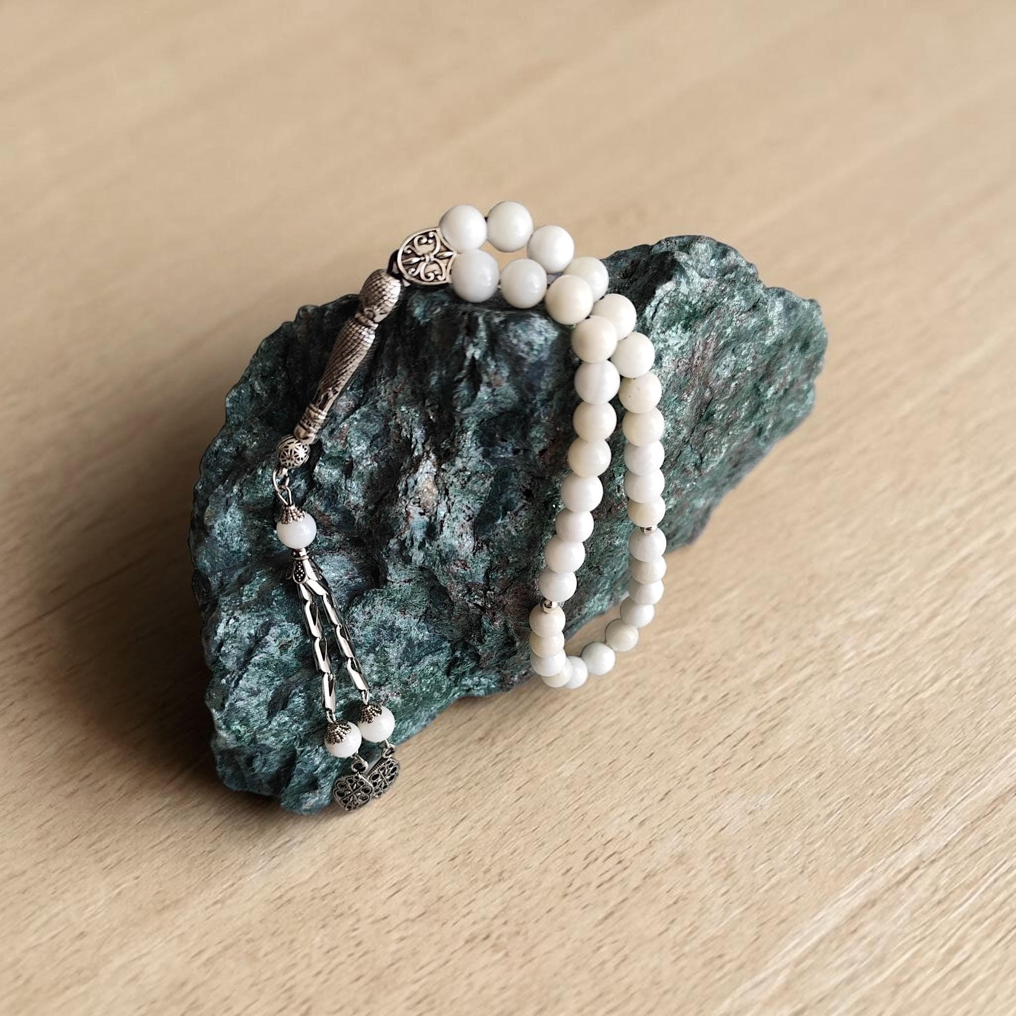 Tasbih 33, Muslim Prayer Beads, White Rosary, Tasbeeh Favor, Misbah, Sibha, Islamic Present, Worrry Beads, Mother of Pearl Tasbih, Dhikr - image 3