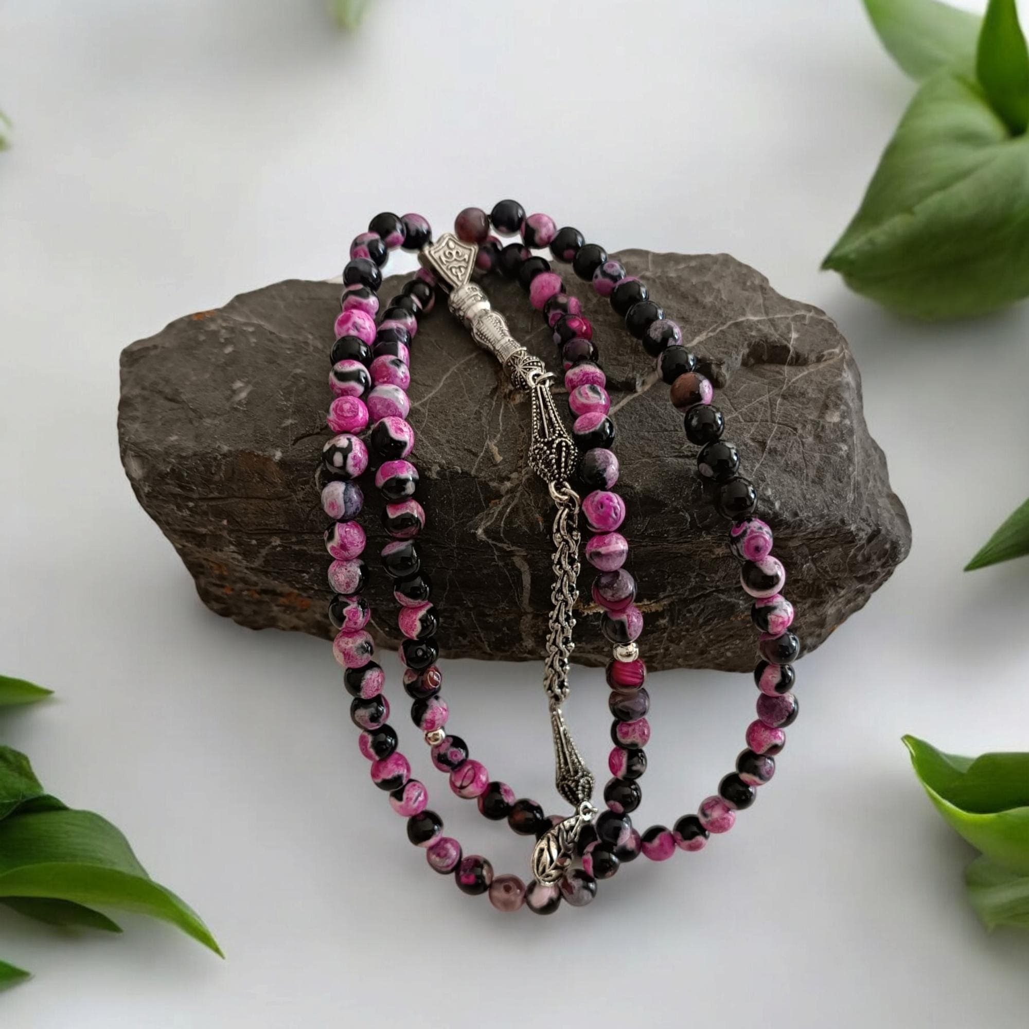 Agate Prayer Beads, Gemstone Tasbih, Aqeeq Tasbeeh, Pink Masbaha, Aqeeq Rosary, Islamic Prayer Beads, Black Aqeeq Subha, Muslim Gift Idea - image 5