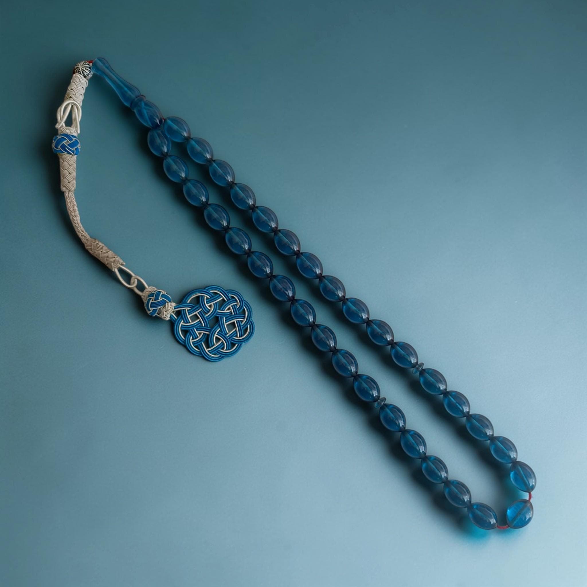 33 Beads Bakelite Tasbih, Copper Kazaz Tassel Subha, Blue Prayer Beads, Unique Rosary Beads, Masbaha for Eid, Tasbeeh Present - image 4