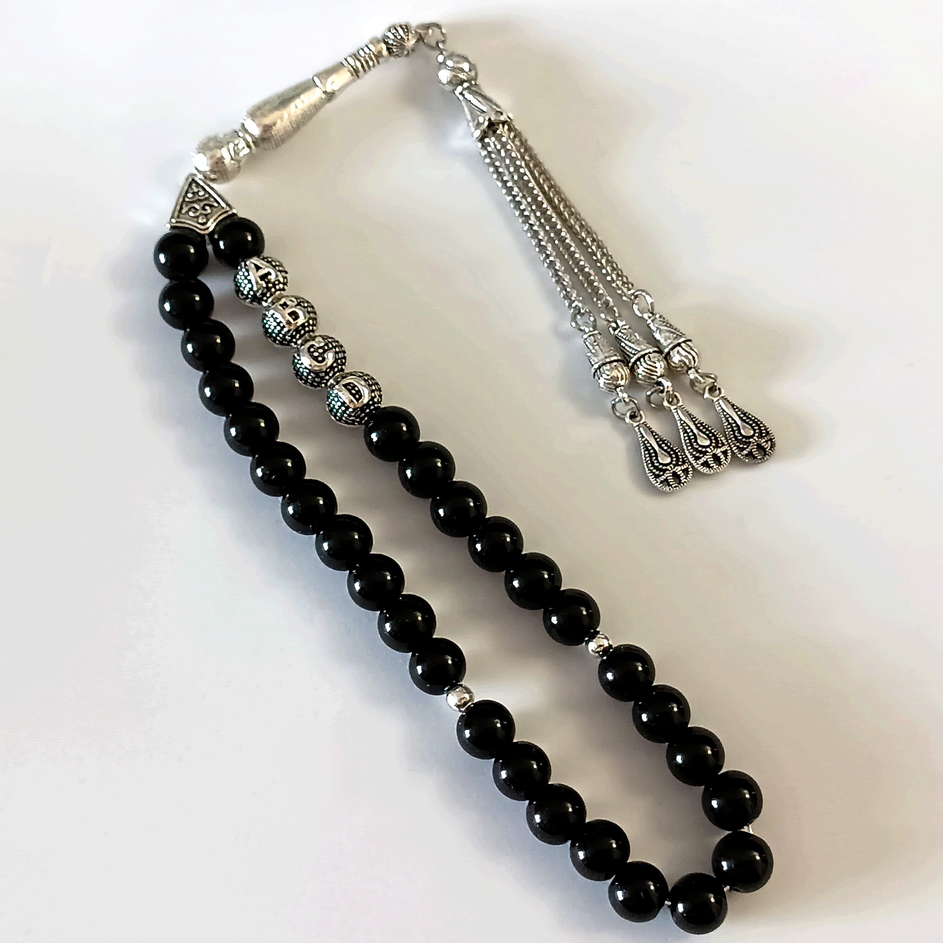 Personalizable Gemstone Rosary, Custom Agate Prayer Beads, Customizable Black Tasbih, 33 Beaded Name Tasbih, Islamic Gift, Tasbih Favor - image 5
