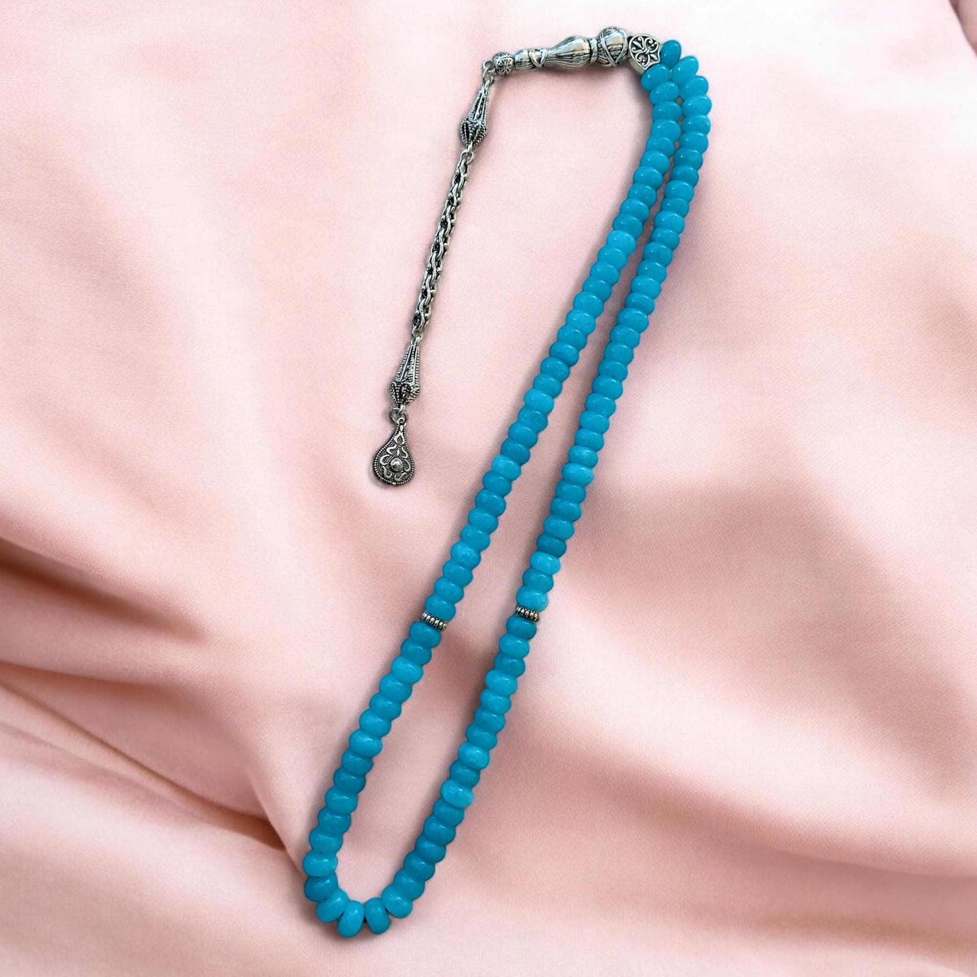 Blue Gemstone Prayer Beads, Islamic Rosary Beads, Tasbih 99, Squeeze Larimar Tasbeeh, Blue Stone Masbaha, Larimar Subha, Muslim Gift - image 4