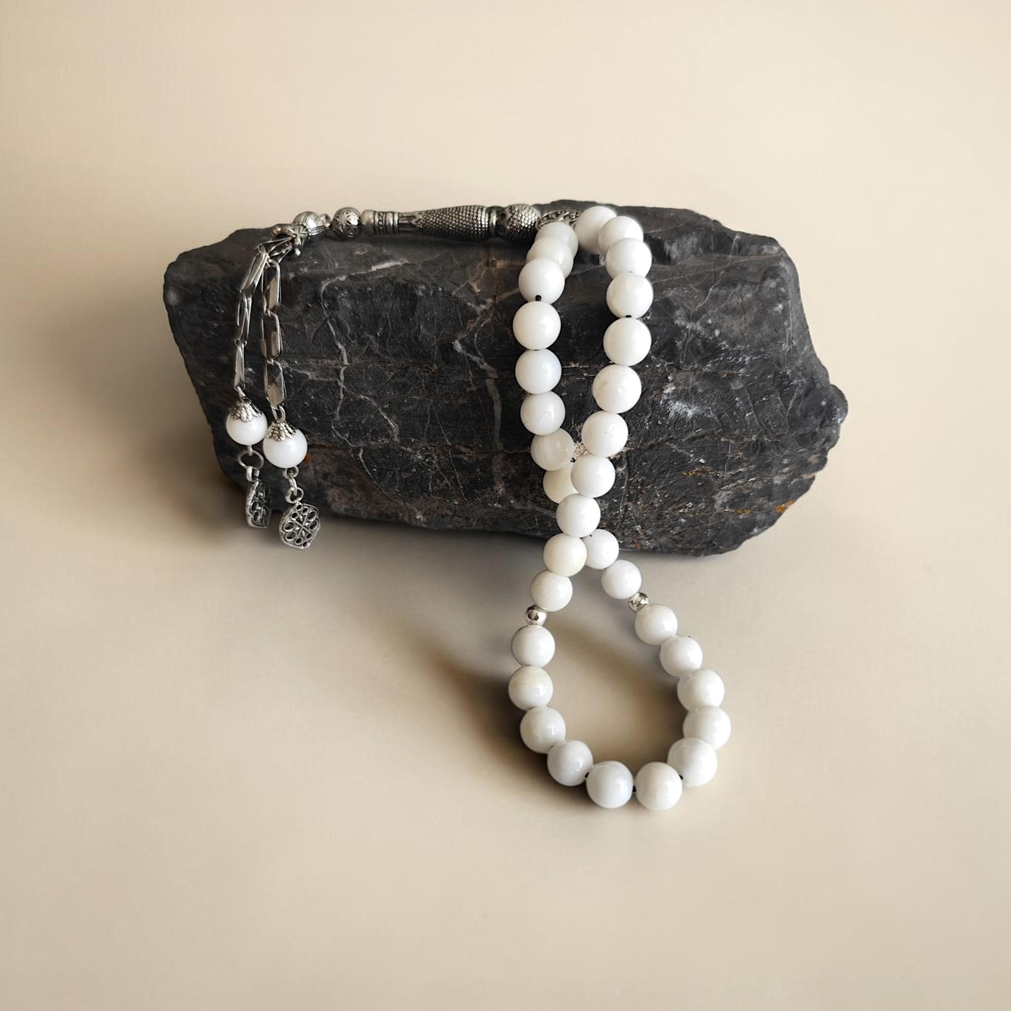 Tasbih 33, Muslim Prayer Beads, White Rosary, Tasbeeh Favor, Misbah, Sibha, Islamic Present, Worrry Beads, Mother of Pearl Tasbih, Dhikr - image 4