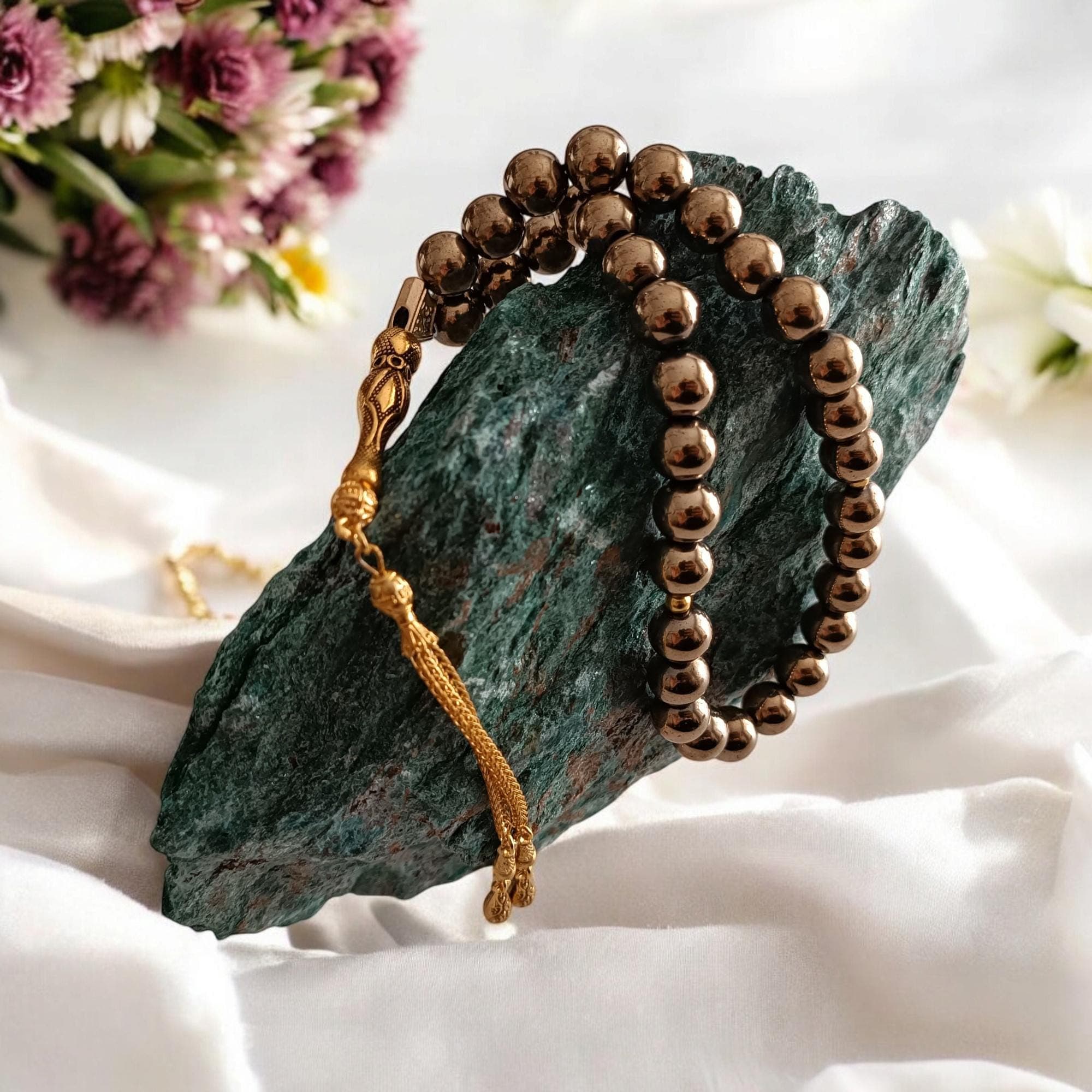 Rose Gold Tasbih, Hematite Rosary, Gemstone Tasbeeh, Tasbih 33, 10mm Prayer Beads, Hematite Masbaha, Gemstone Subha, Tasbih Gift