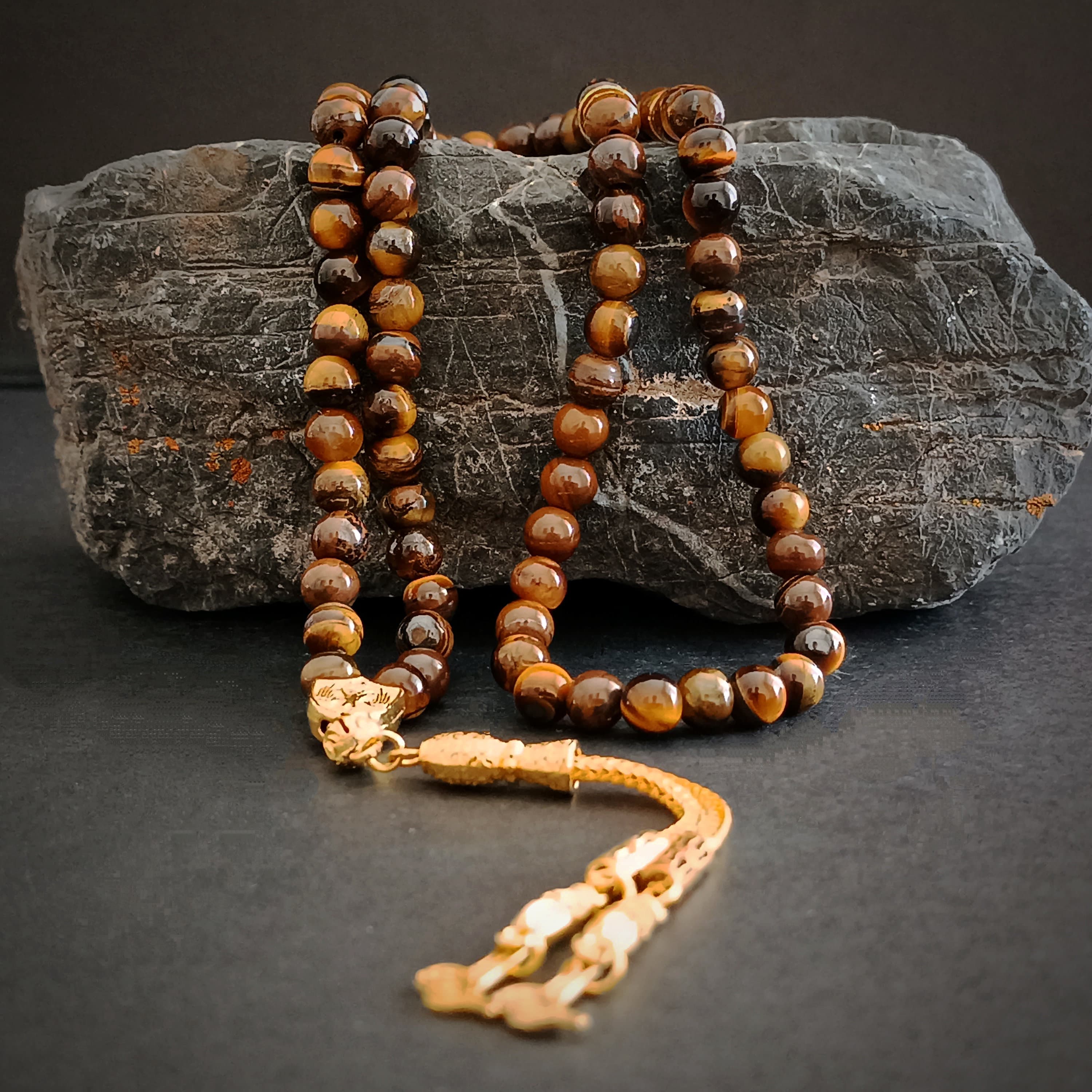 Small Beaded Misbaha, Tiger Eye Tasbih, Gemstone Muslim Gift, Tasbih 99, Islamic Prayer Beads, Tasbeeh Favor, Worry Beads, Sibha, Dhikr, 6mm