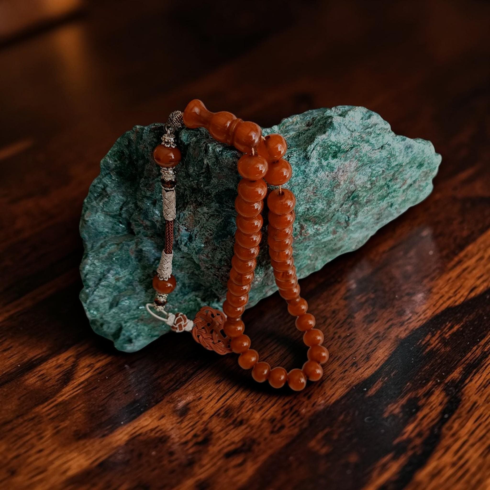 Copper Tassel Brown Color Prayer Beads, Tasbih 33 Beads, Bakelite Amber Tasbeeh, Bakelite Masbaha, Unique Brown Subha, Rosary for Eid - image 5