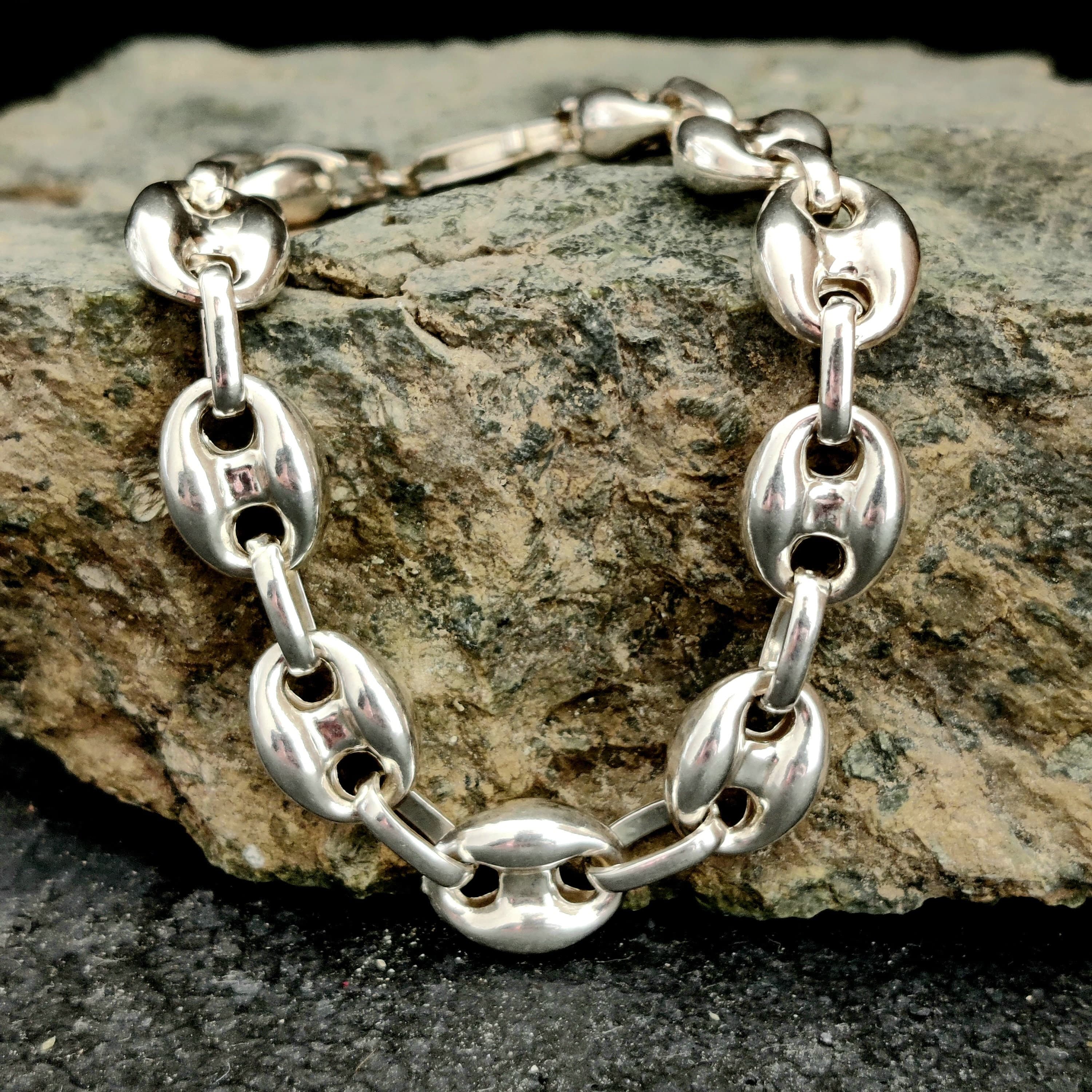 Chunky Chain Bracelet, Pure Silver Bangle, Handmade Wrist Chain, Stainless Sterling Silver Chain, Gift For Lovers, Charming Mans Gift, 925K