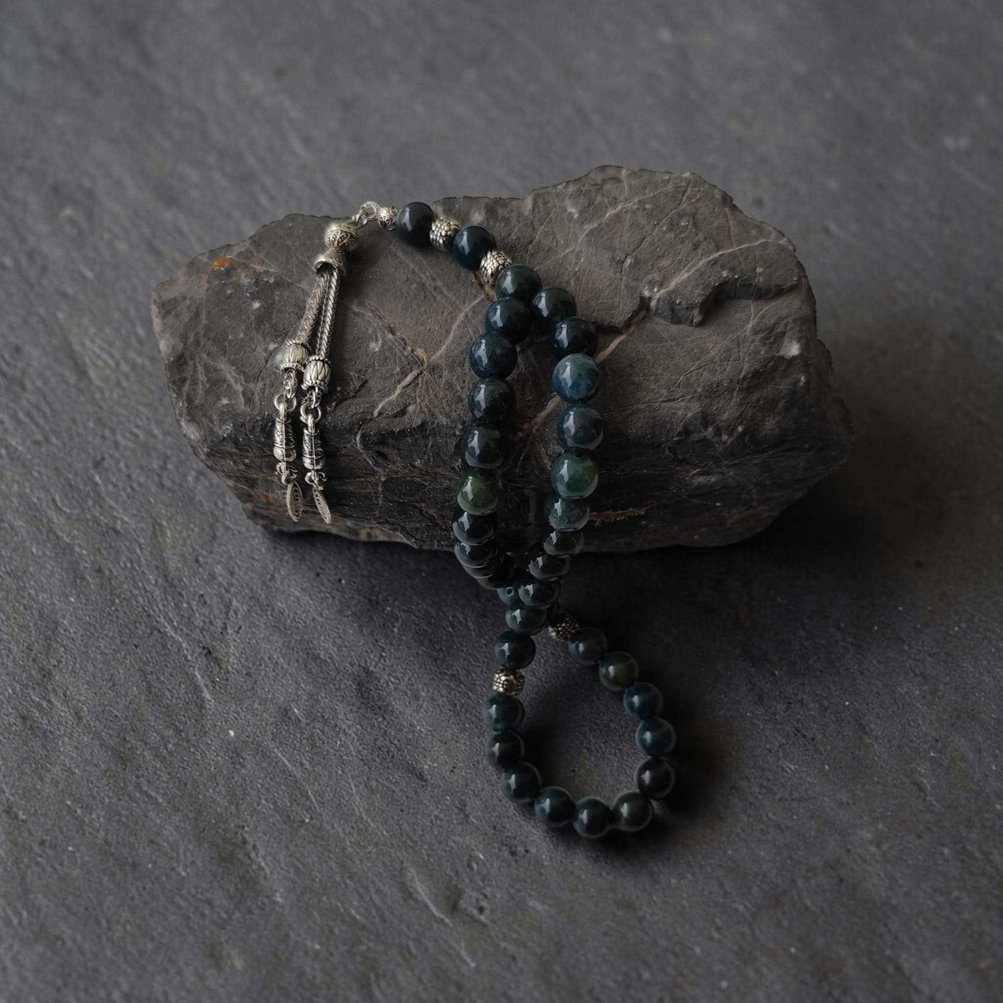 Moss Agate Rosary, Tasbih 33 Beads, Gemstone Misbah, Green Prayer Beads, 8mm Sibha, Tasbeeh Gift, Aqeeq Muslim Gift, Islamic Present, Dhikr - image 4