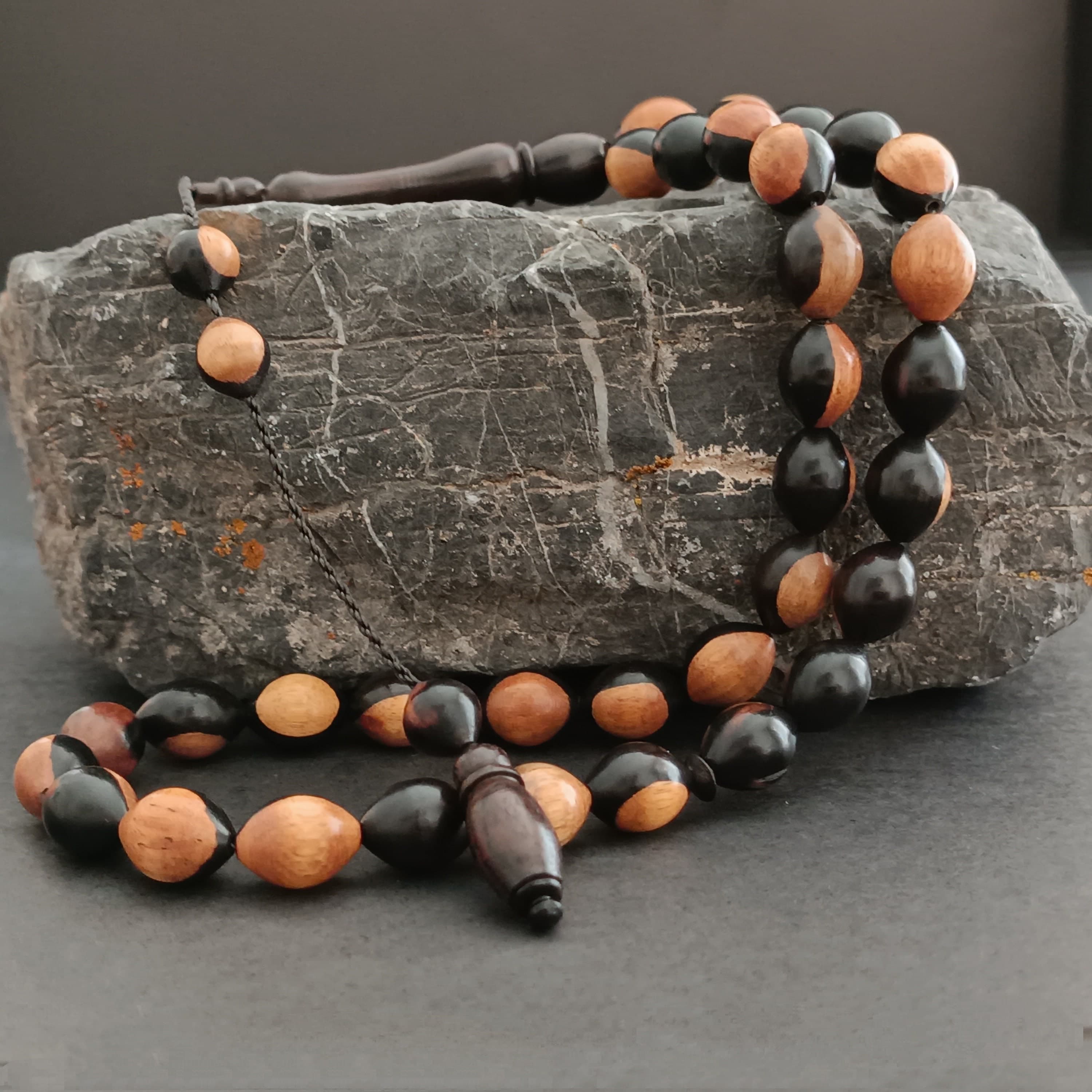 Wooden Tasbeeh, Tasbih 33, Ebony Tree Rosary, Islamic Prayer Beads, Chapelet Muslim, Handcrafted Subha, Misbaha Gift, Black Wood Tasbih - image 3