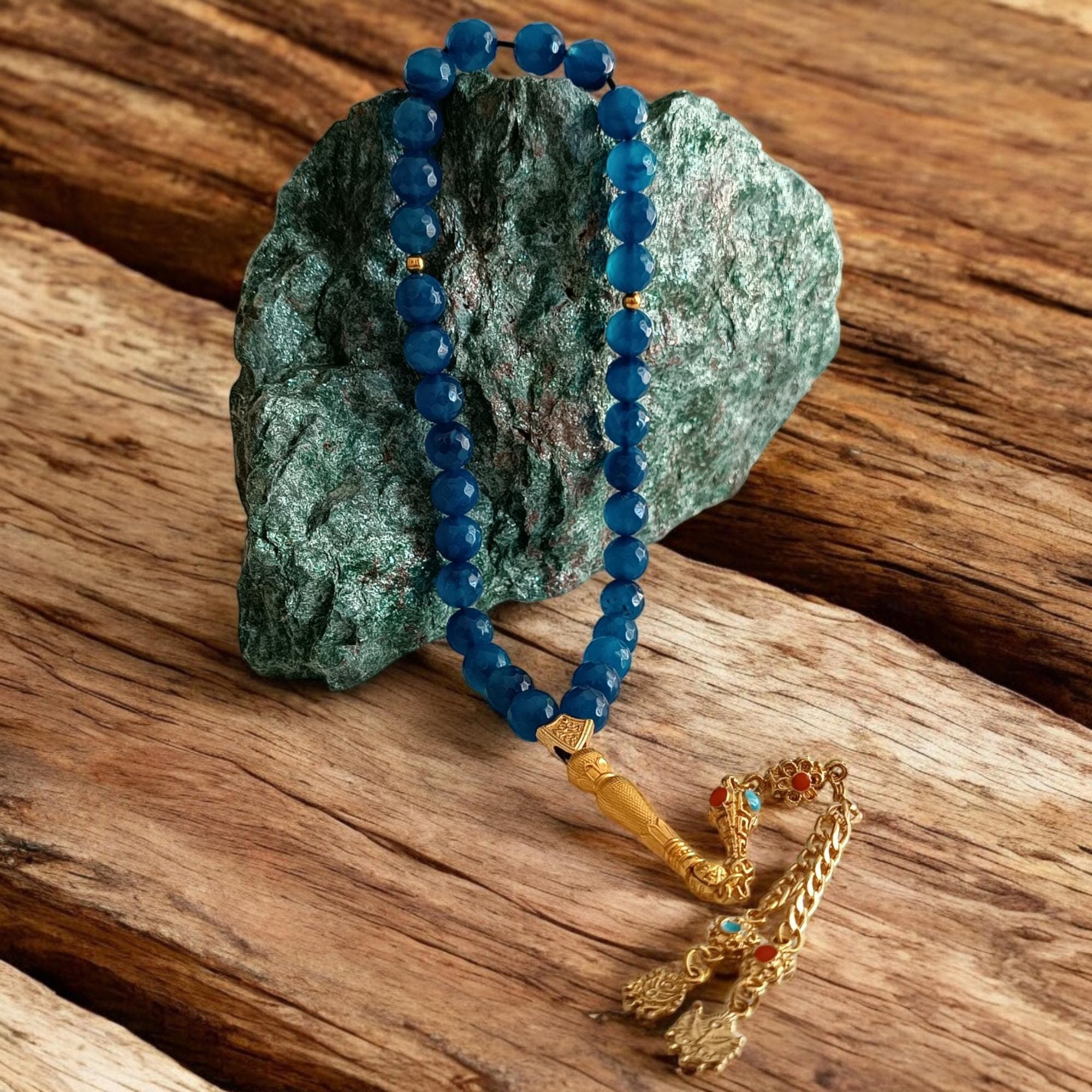 Blue Tasbih, Transparent Tasbih, Gemstone Masbaha, Agate Rosary, Blue Aqeeq Misbah, Tasbih 33, Round Prayer Beads, Muslim Gift, Agate Tesbih - image 3