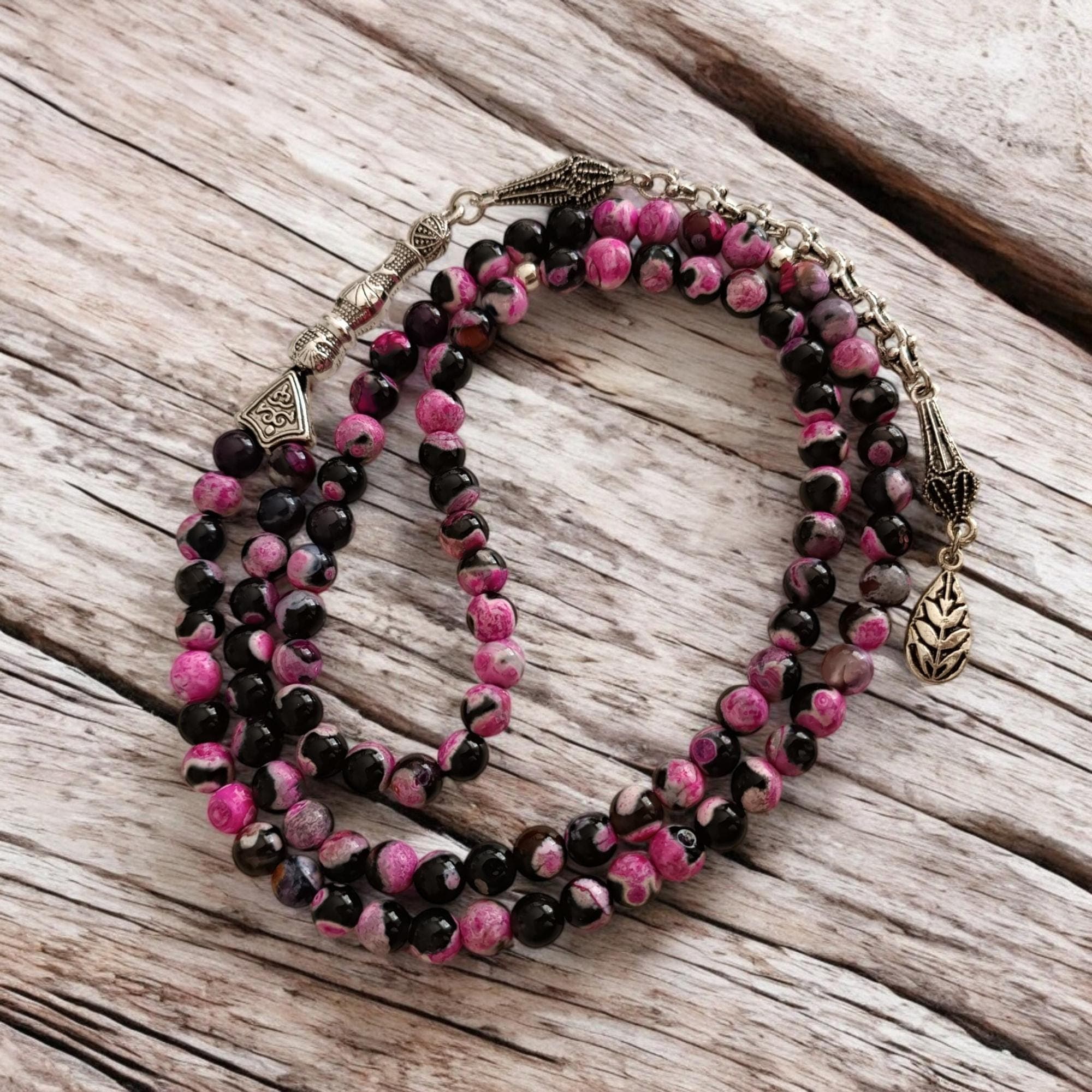 Agate Prayer Beads, Gemstone Tasbih, Aqeeq Tasbeeh, Pink Masbaha, Aqeeq Rosary, Islamic Prayer Beads, Black Aqeeq Subha, Muslim Gift Idea - image 3