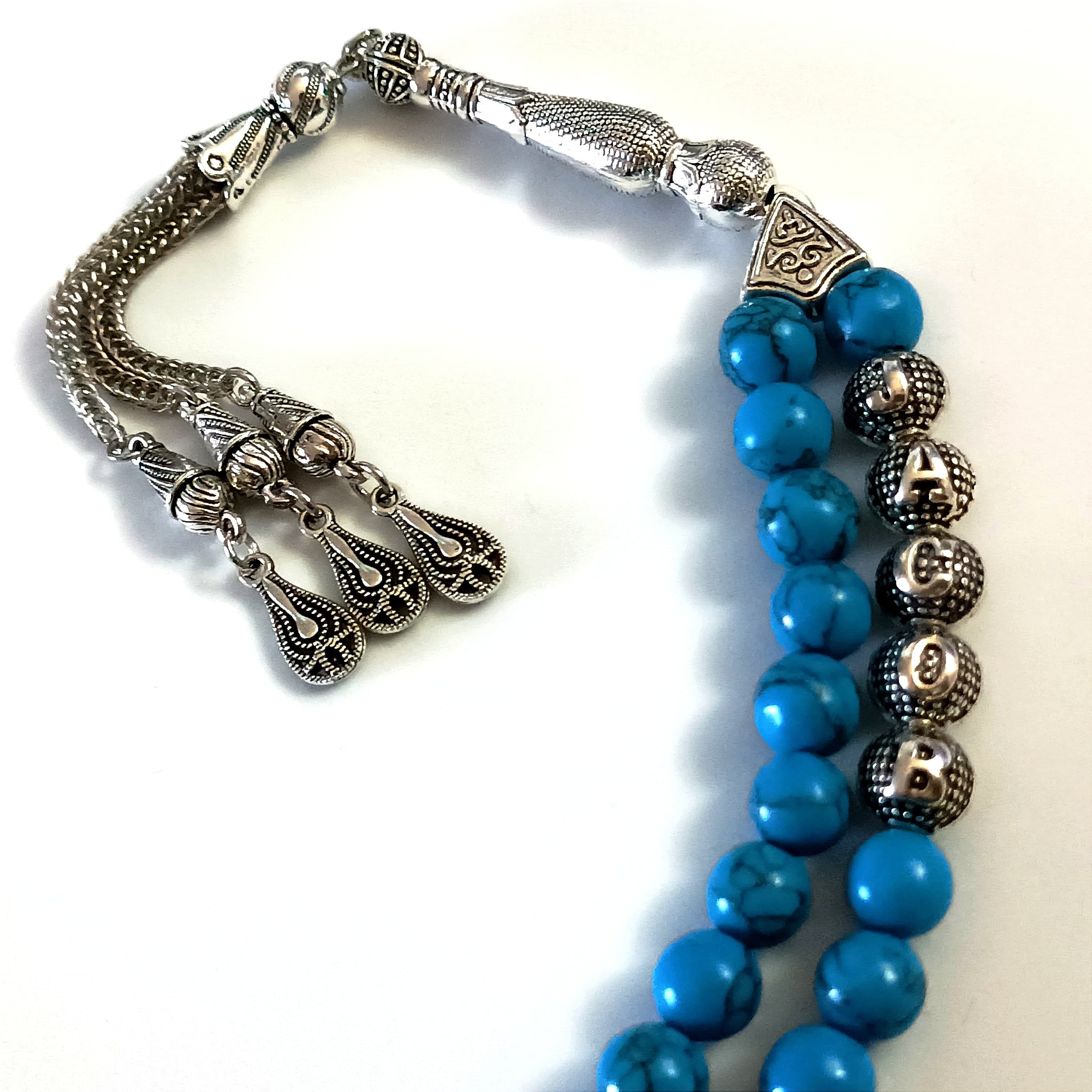 Personalizable Feroza Tasbih, Letter Beaded Rosary, Custom Tasbih, Muslim Prayer Beads, Customizable Masbaha, Sibha, Gemstone Tasbeeh - image 3