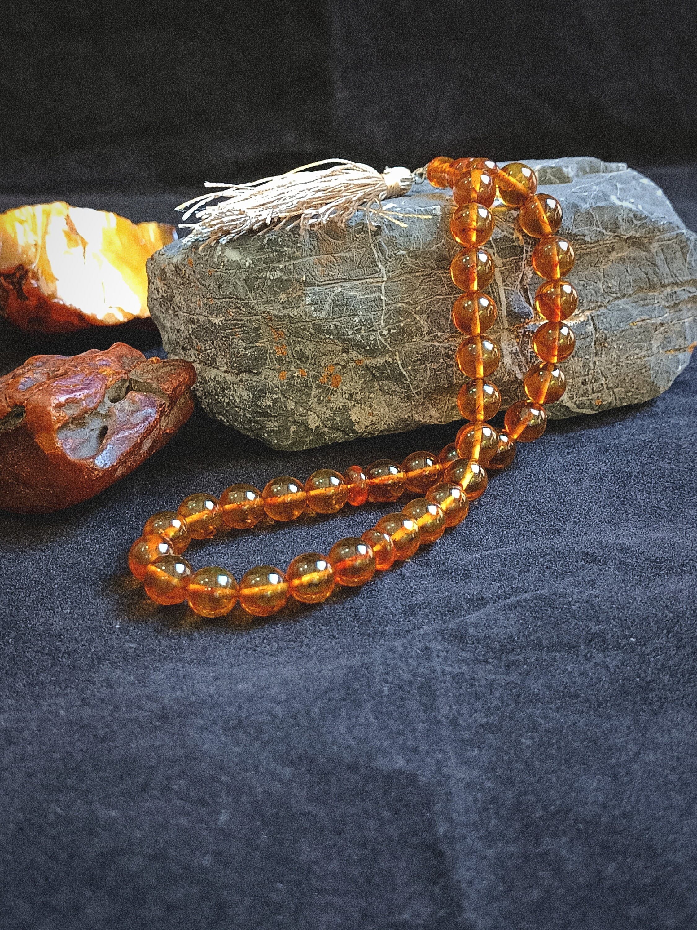 Round Beaded Pure Squeezed Amber Rosary, Hancrafted Natural Stone Prayer Beads, 33 Beaded Gemstone Tasbeeh, Transparent Amber Stress Beads - image 5