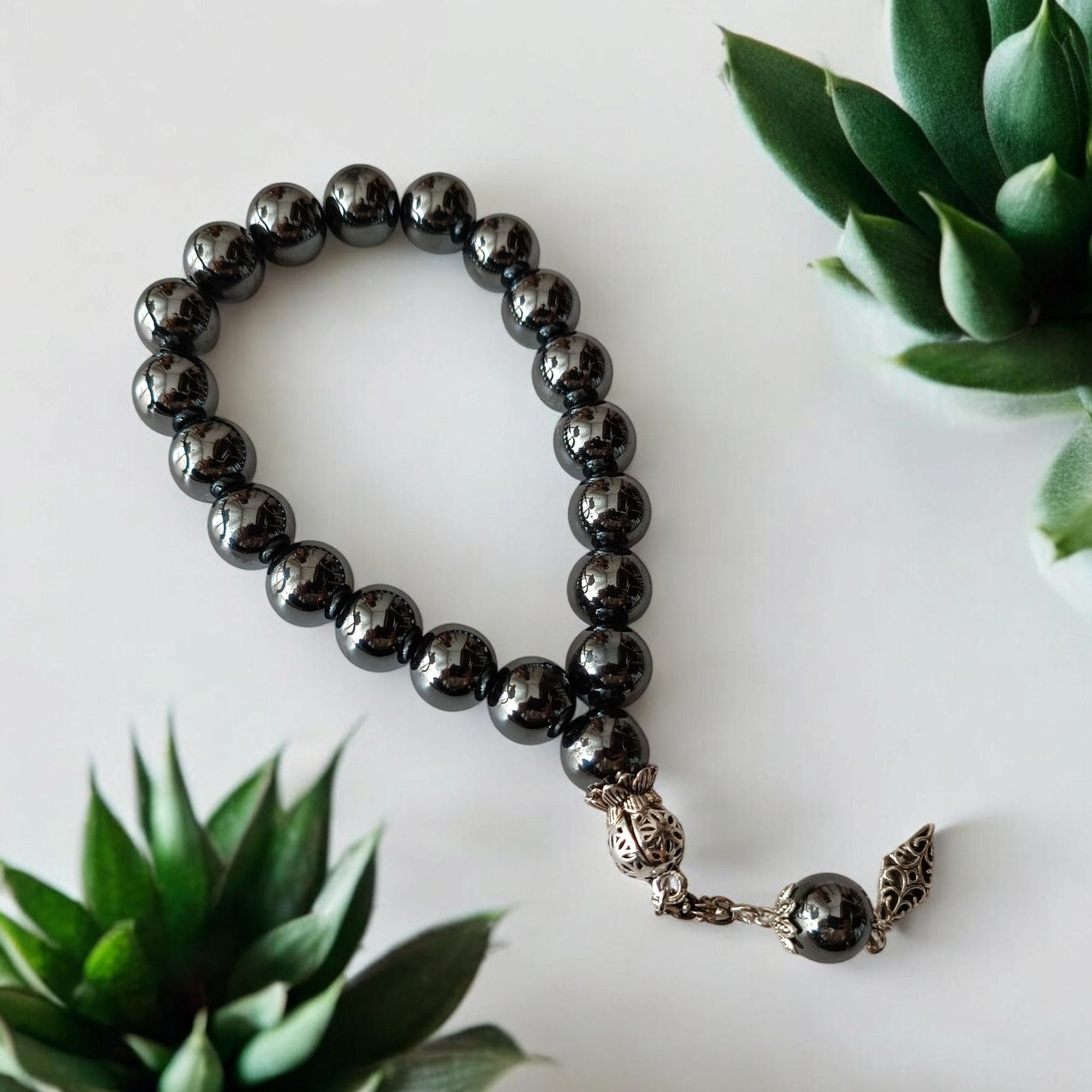 Hematite Gemstone Rosary Bracelet, Tasbih 17 Beads, Prayer Beads Gift, Big Rosary, Large Tasbeeh, Sibha, Misbah, Worry Beads, Tasbih Favor