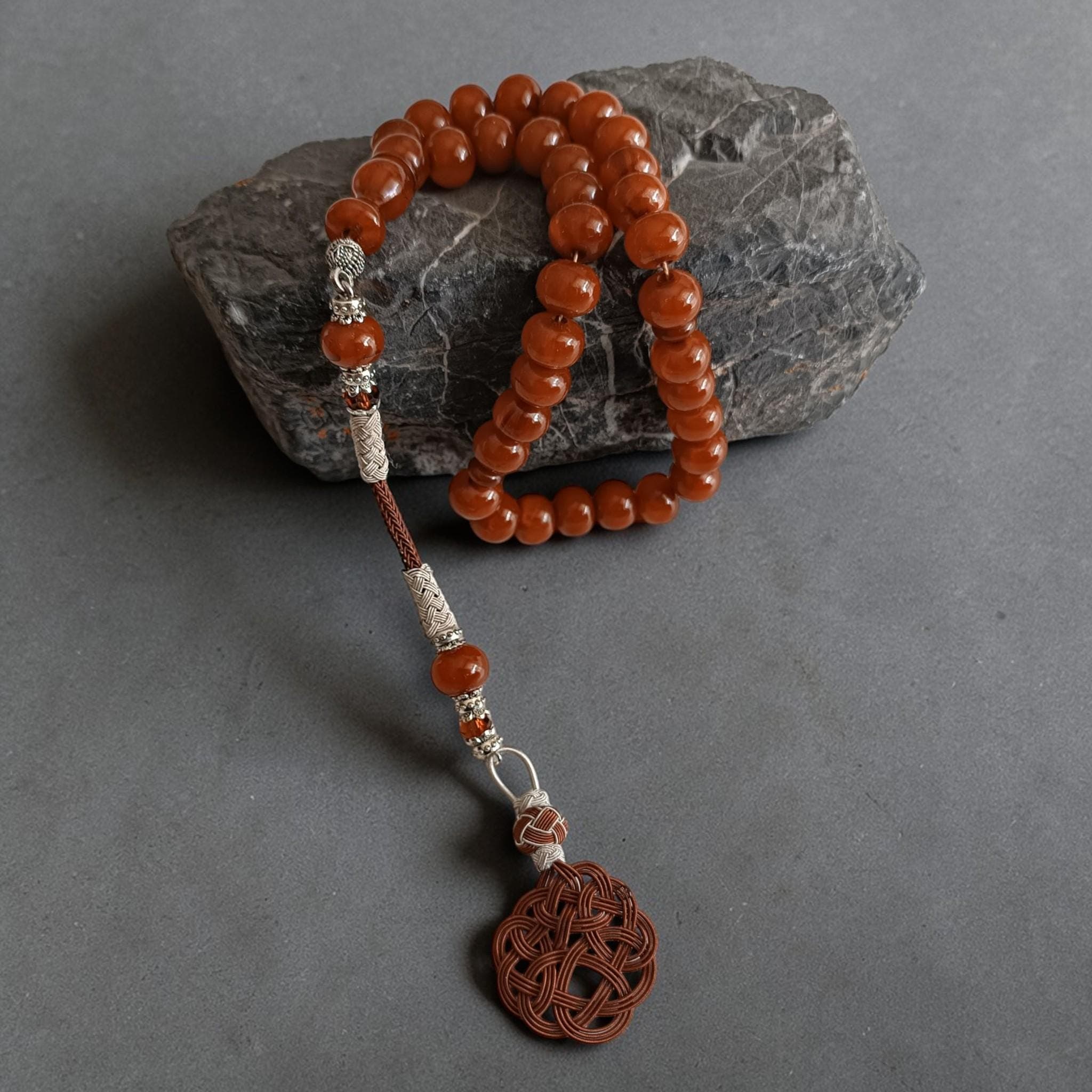 Copper Tassel Brown Color Prayer Beads, Tasbih 33 Beads, Bakelite Amber Tasbeeh, Bakelite Masbaha, Unique Brown Subha, Rosary for Eid - image 4