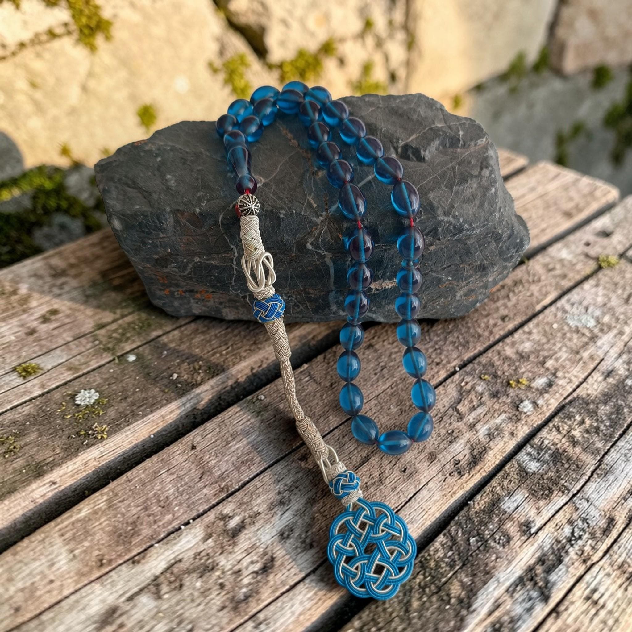 33 Beads Bakelite Tasbih, Copper Kazaz Tassel Subha, Blue Prayer Beads, Unique Rosary Beads, Masbaha for Eid, Tasbeeh Present - image 3