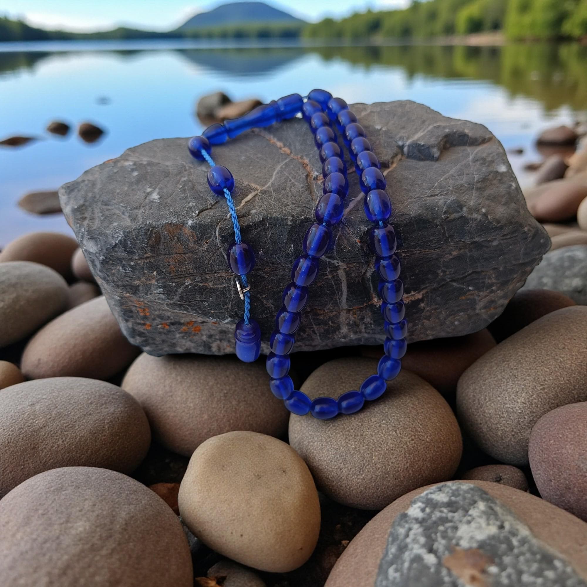 Tasbih Present for Men, Bakelite Prayer Beads, Small Bakelite Amber Tasbeeh, Blue Transparent Rosary, Bakelite Masbaha, Blue Beads Subha - image 3