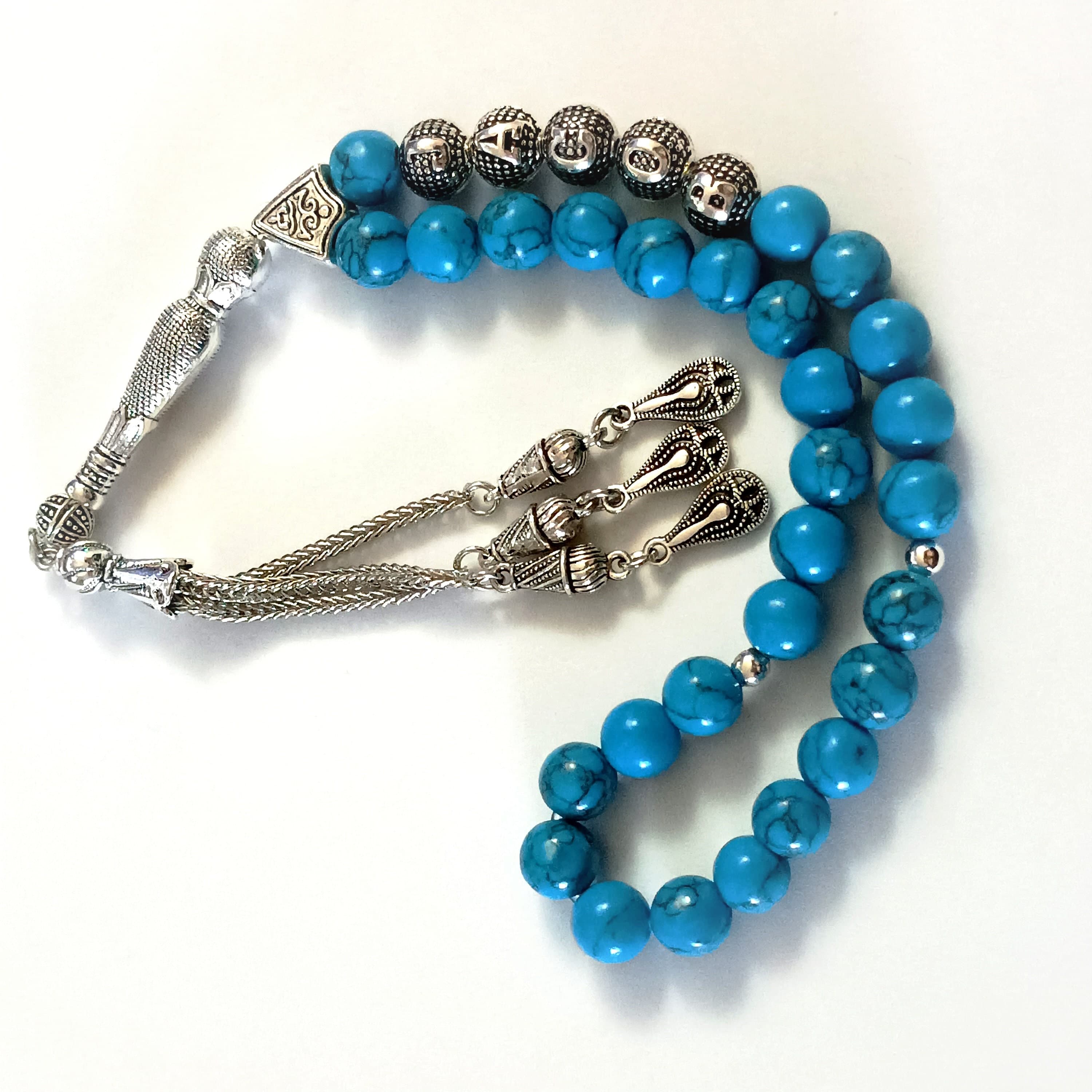 Personalizable Feroza Tasbih, Letter Beaded Rosary, Custom Tasbih, Muslim Prayer Beads, Customizable Masbaha, Sibha, Gemstone Tasbeeh - image 4
