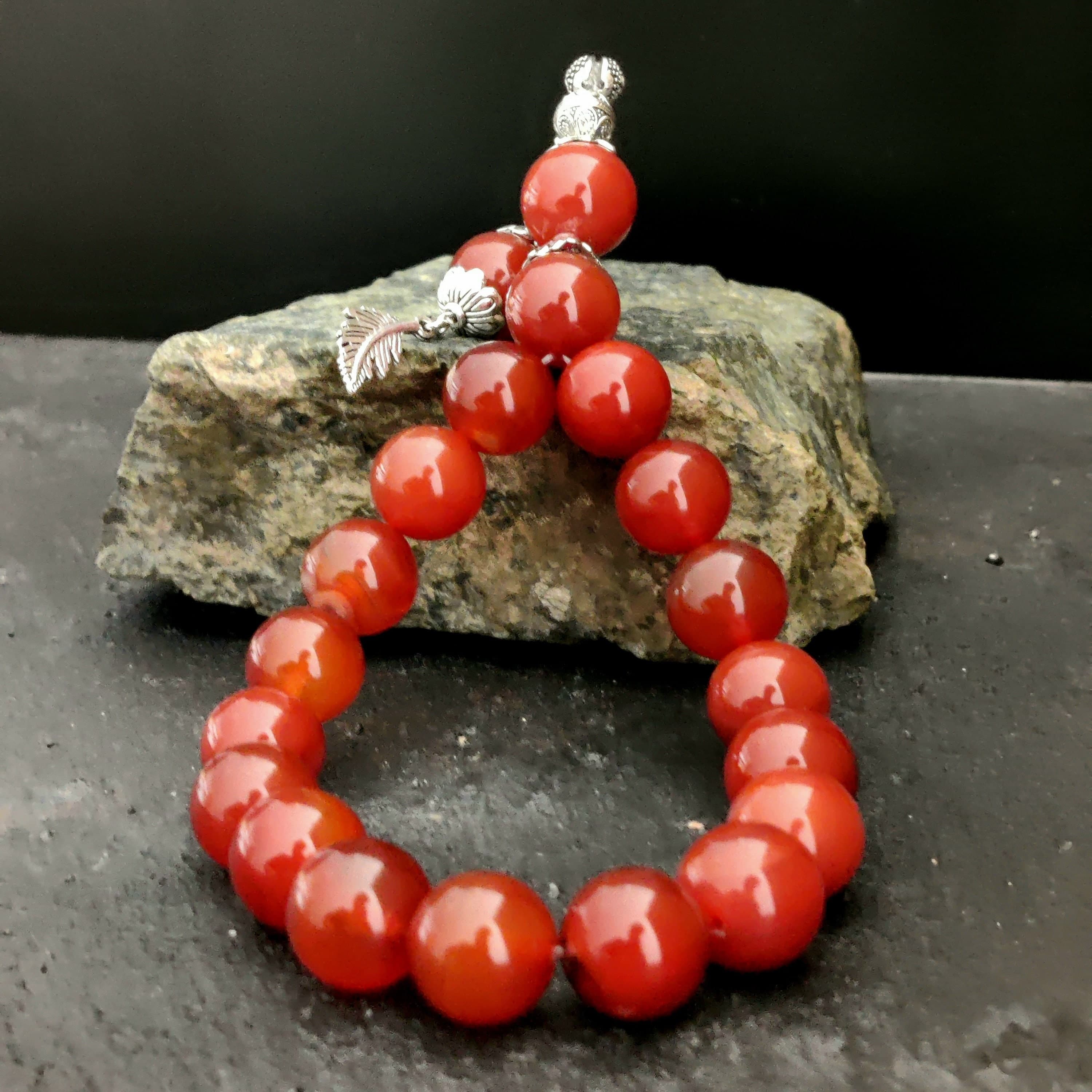 Brown Gemstone Prayer Beads, Agate 17 Beaded Bracelet Rosary, Large Beaded Tasbeeh, Round Precious Stone Beads, Aqeeq Subha, Healing Stone - image 5