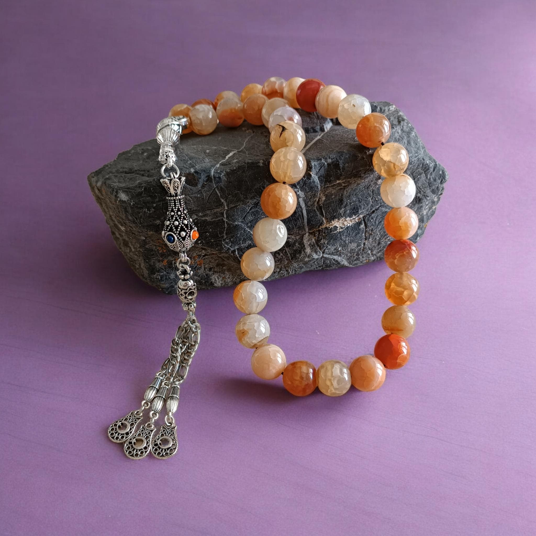 Big Tasbih, Yellow Prayer Beads, Gemstone Rosary, Stress Beads, Round Sibha, Agate Tasbih, Tasbeeh, Misbah, Aqeeq, Dhikr, Islamic Gift - image 3