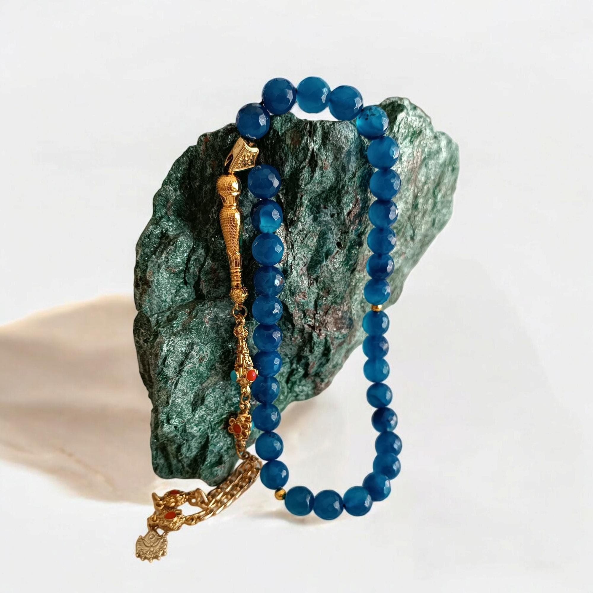Blue Tasbih, Transparent Tasbih, Gemstone Masbaha, Agate Rosary, Blue Aqeeq Misbah, Tasbih 33, Round Prayer Beads, Muslim Gift, Agate Tesbih