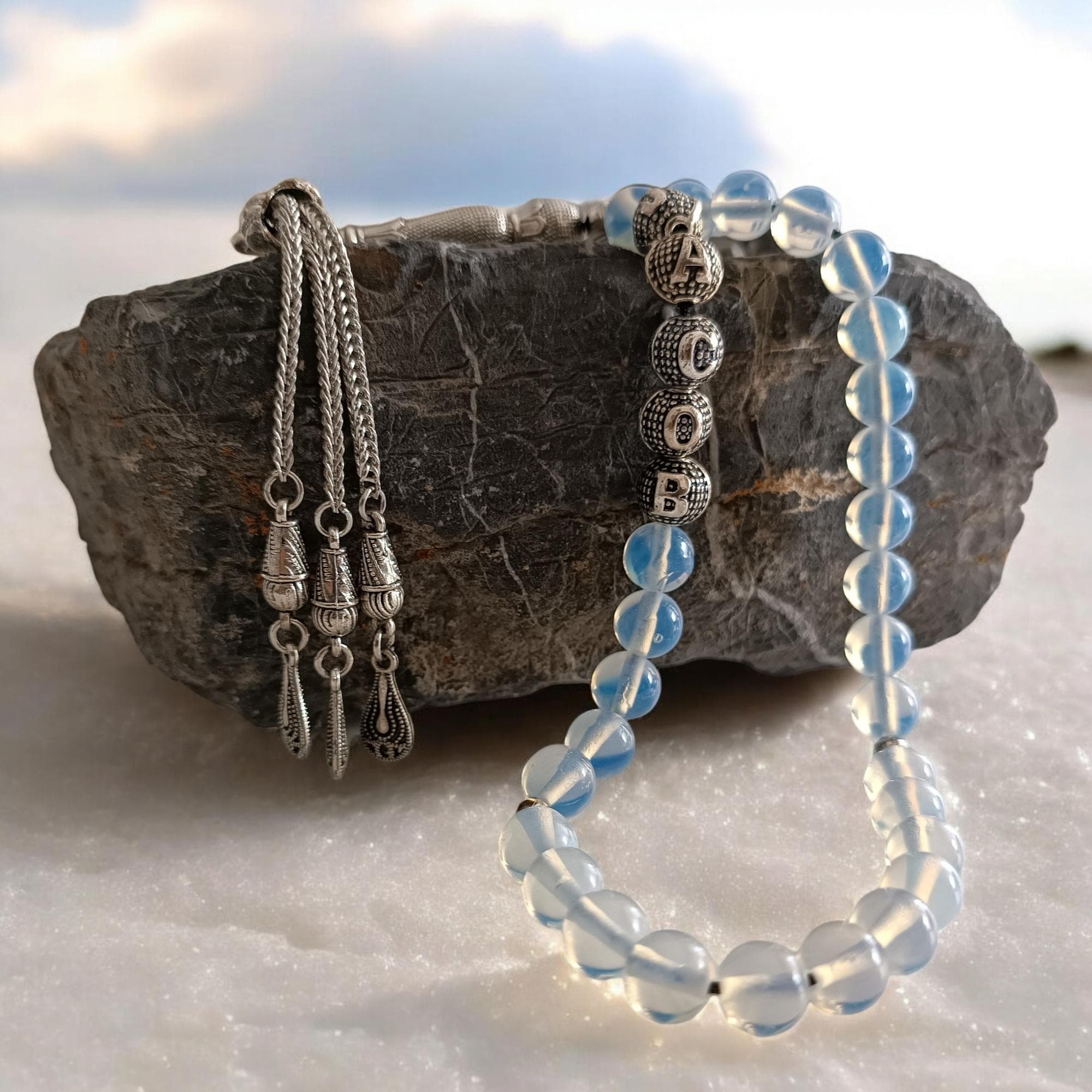 Custom Name Tasbih, Personalized Prayer Beads, Blue Opal Prayer Rosary, Customized Masbaha, Sibha, Tasbeeh Gift, Custom Rosary, Muslim Gift