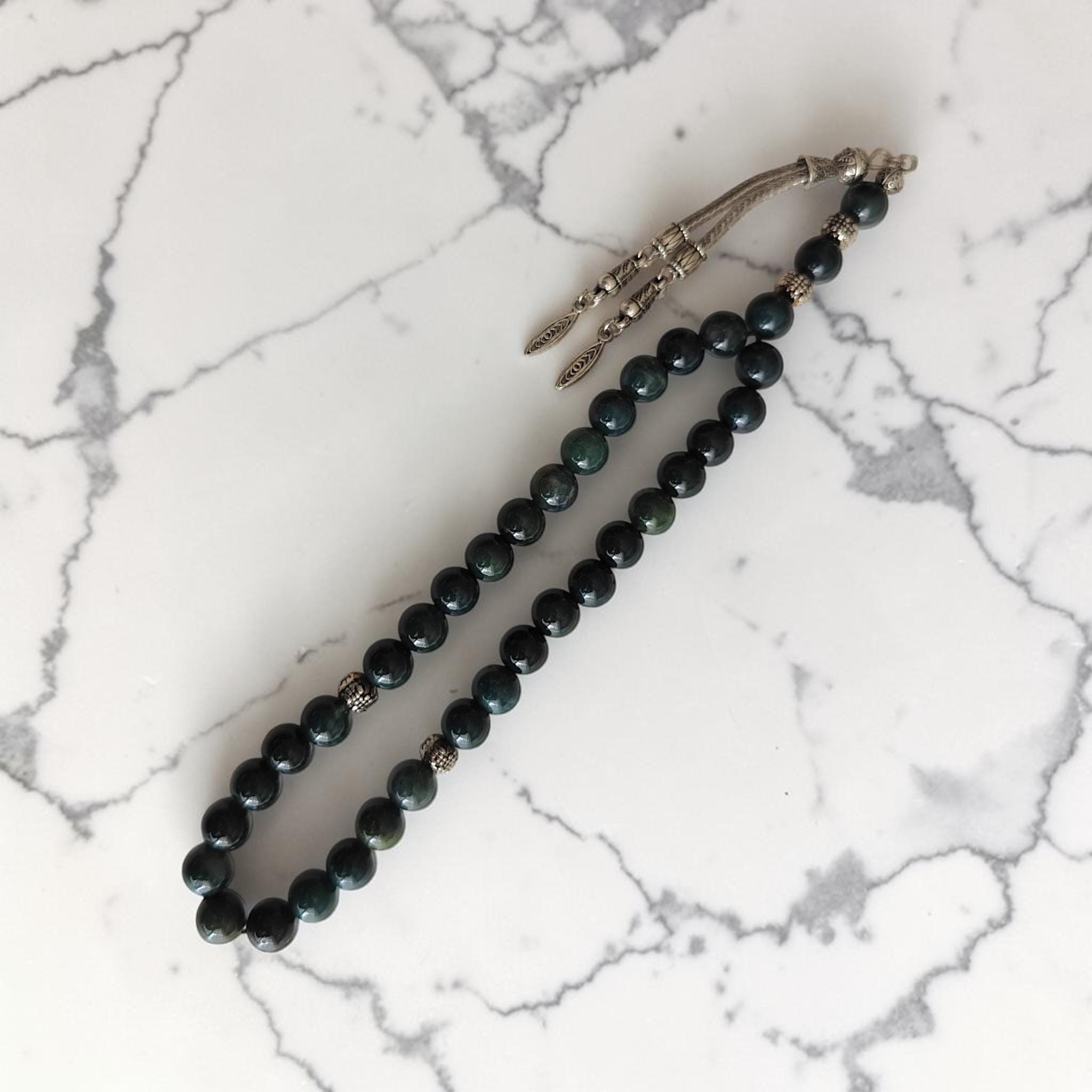 Moss Agate Rosary, Tasbih 33 Beads, Gemstone Misbah, Green Prayer Beads, 8mm Sibha, Tasbeeh Gift, Aqeeq Muslim Gift, Islamic Present, Dhikr - image 5