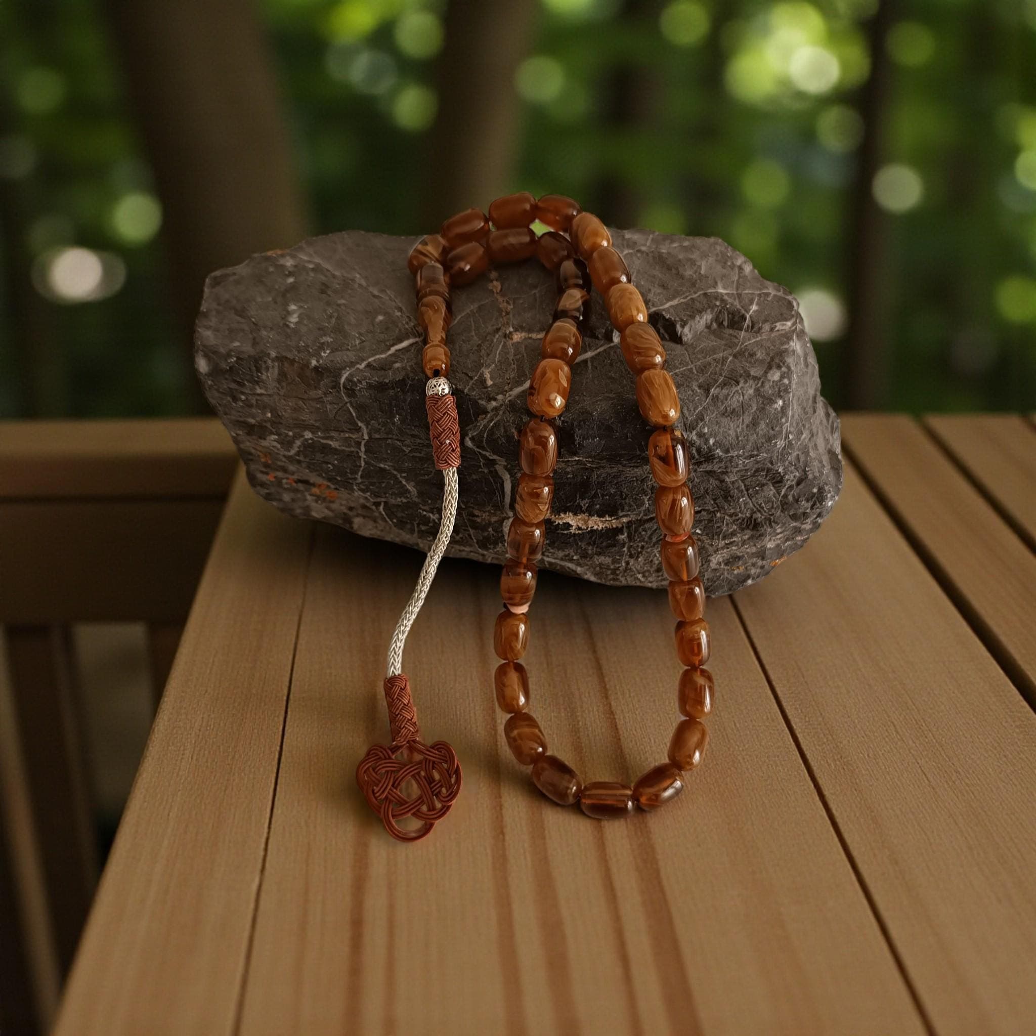 Copper Tassel Brown Masbaha, Bakelite Amber Prayer Beads, Tasbeeh 33, Muslim Tasbih Gift, Men's Rosary Beads, Brown Subha