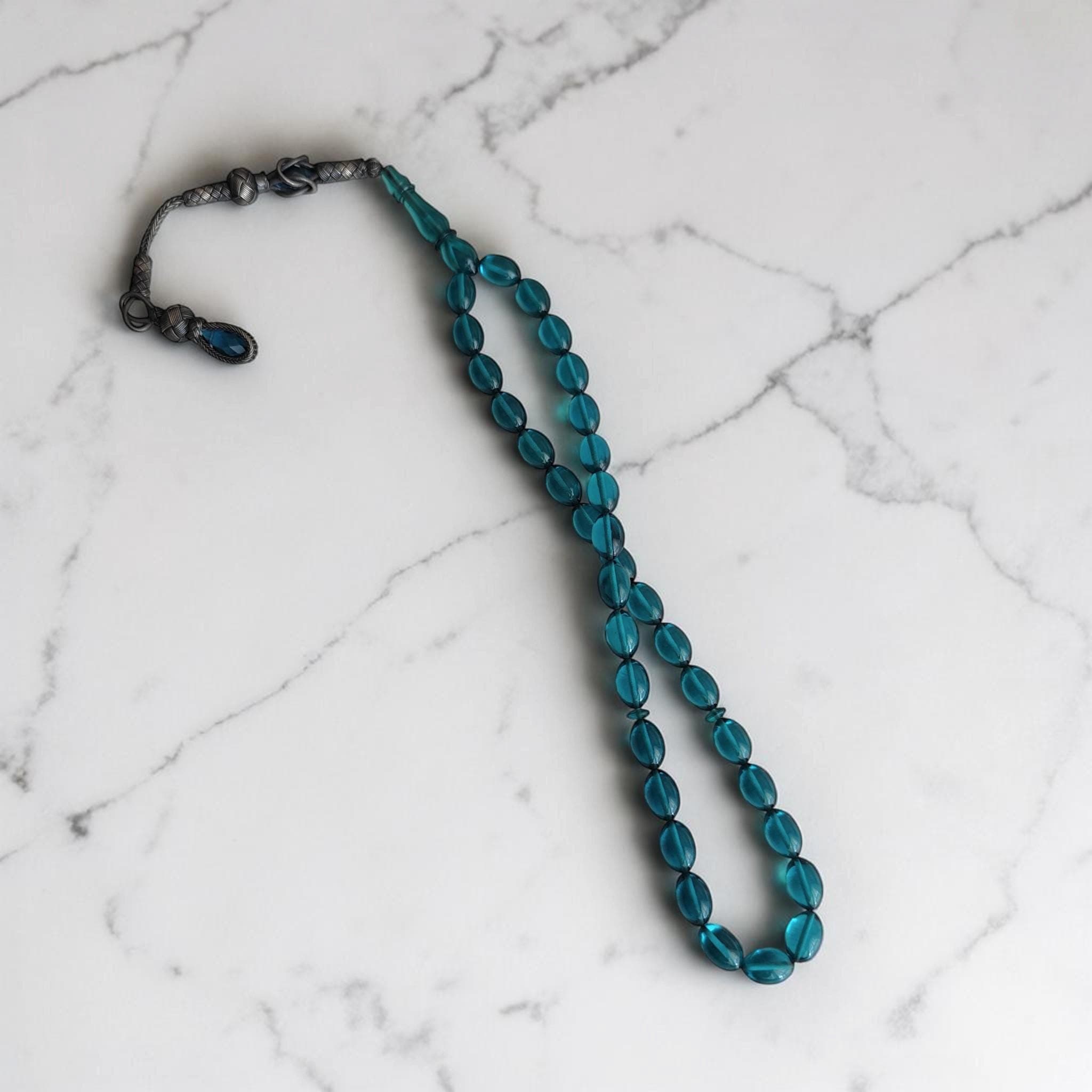 Blue Prayer Beads, Bakelite Subha, Tasbih Gift, Silver Rosary, Tasbeeh Favor, Rosary Muslim, Misbaha, Worry Beads, Tasbih 33, Eid Gift - image 4