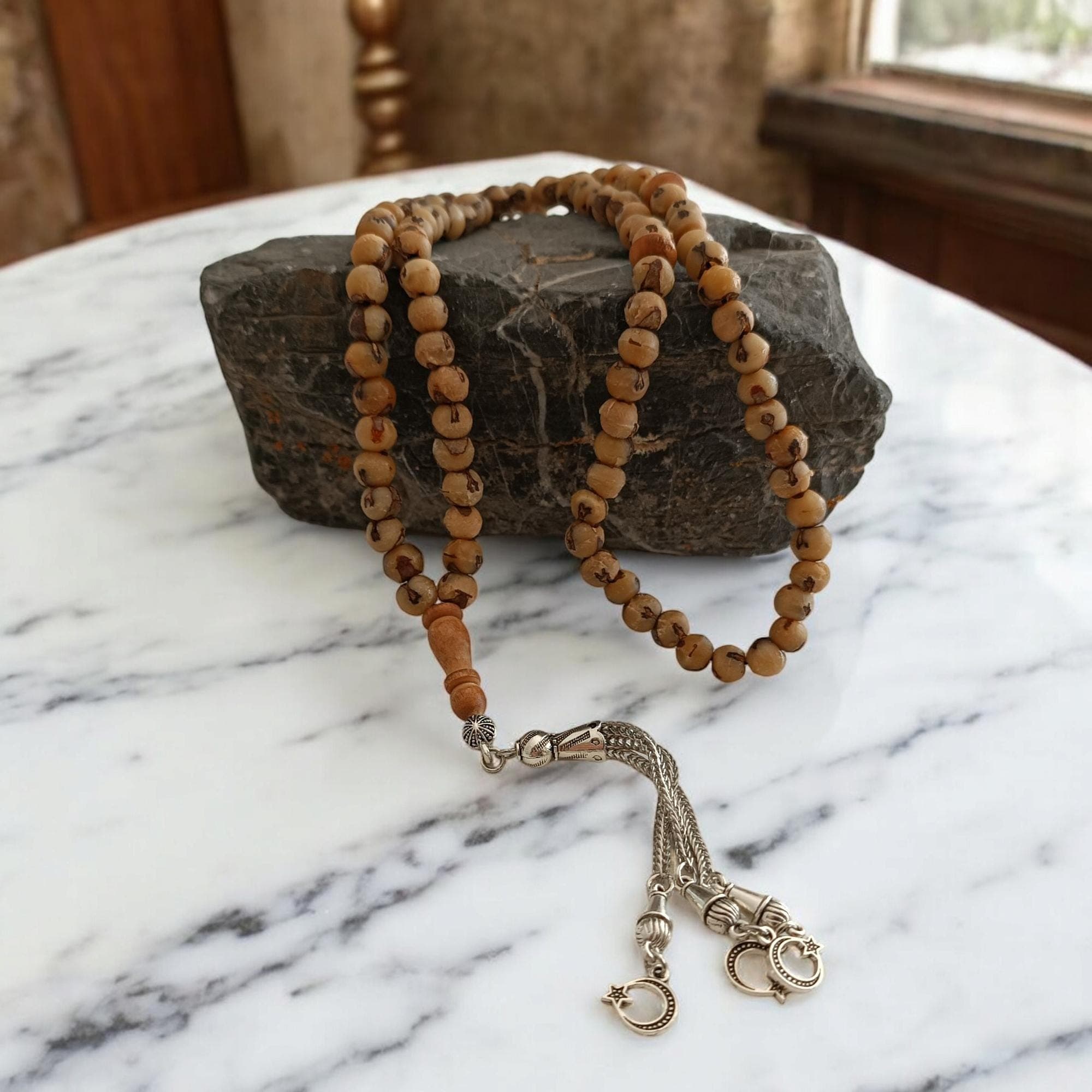 Date Seed Misbaha, Natural Rosary, Islamic Prayer Beads, Gift for Muslim, Tasbih 99 Beads, Worry Beads, Handcrafted Subha, Muslim Chapelet - image 3
