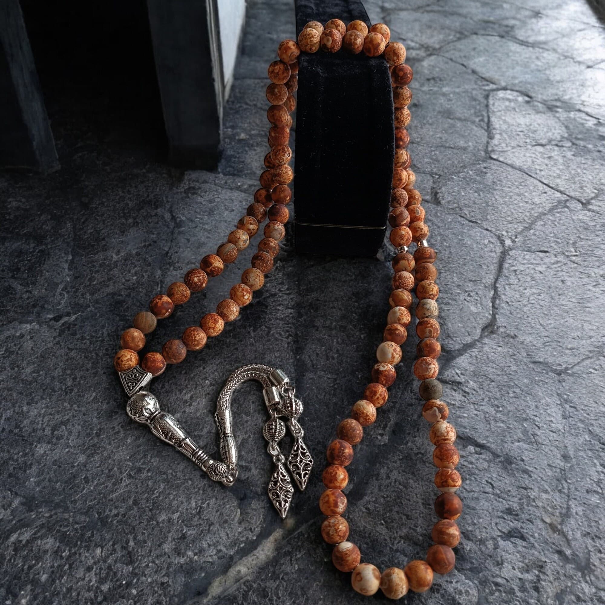 Real Large Tibetan Agate Prayer Beads, Brown Muslim Tasbih, Aqeeq Islamic Tasbeeh, Sibha, Worry Beads, Tasbih 99, Agate Zikr Beads, Masbaha - image 3
