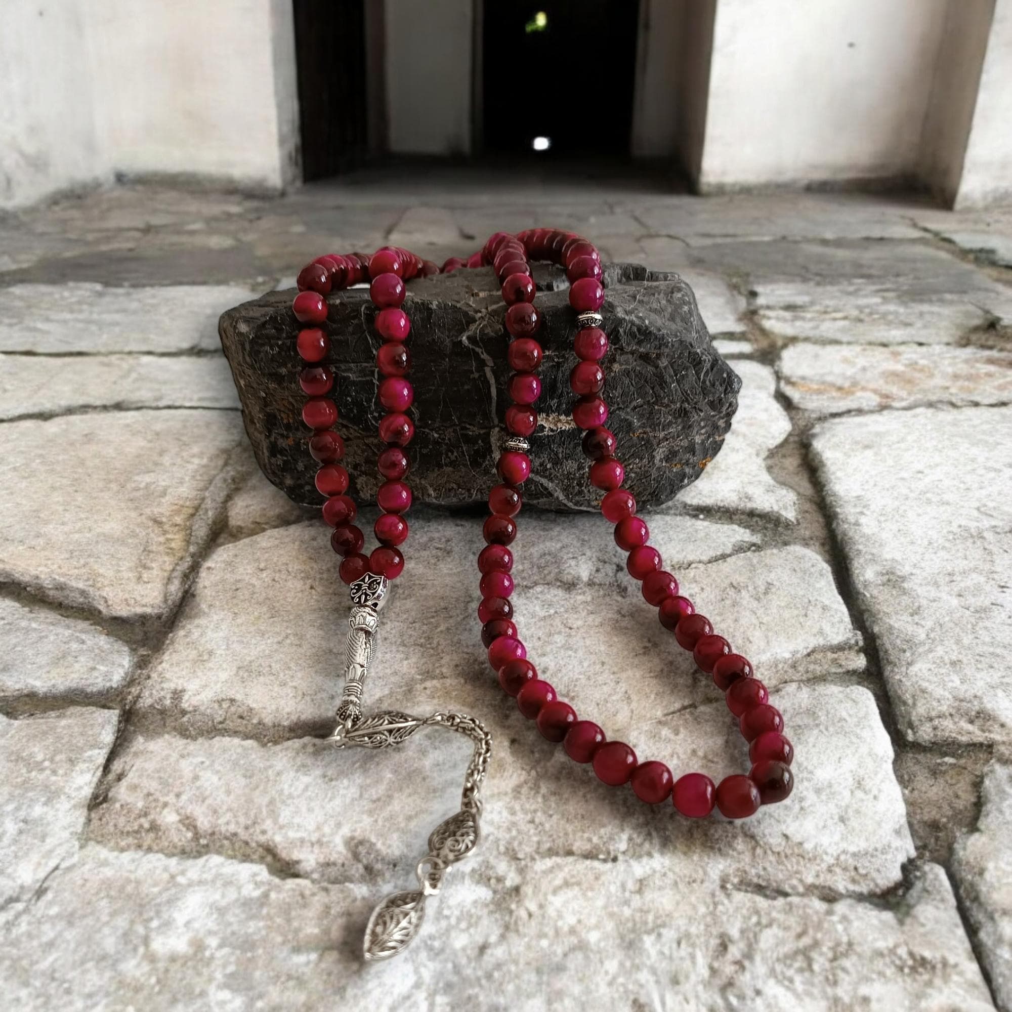 Pink Prayer Beads, Tiger Eye Rosary Beads, Tasbih 99, Gemstone Tasbih, Tiger Eye Sabha, Masbaha, 8mm Tasbih, Dhikr Beads, Worry Beads - image 4