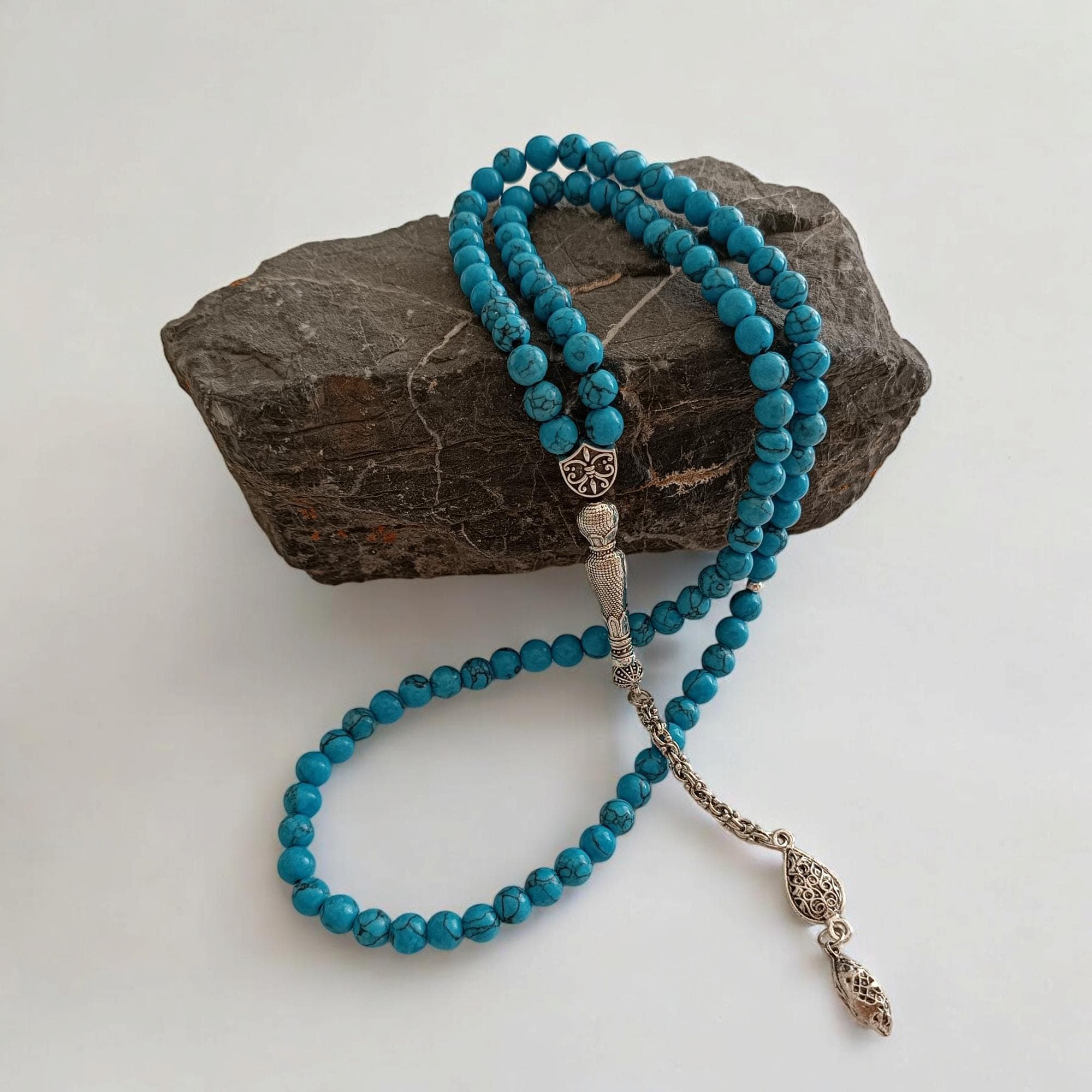 Feroza Tasbih, Turquoise Tasbeeh, Gemstone Misbaha, Rosary Beads, Prayer Beads Muslim, 6MM Sabha, Stress Beads, Fairuz Tasbih, Tasbih 99 - image 3
