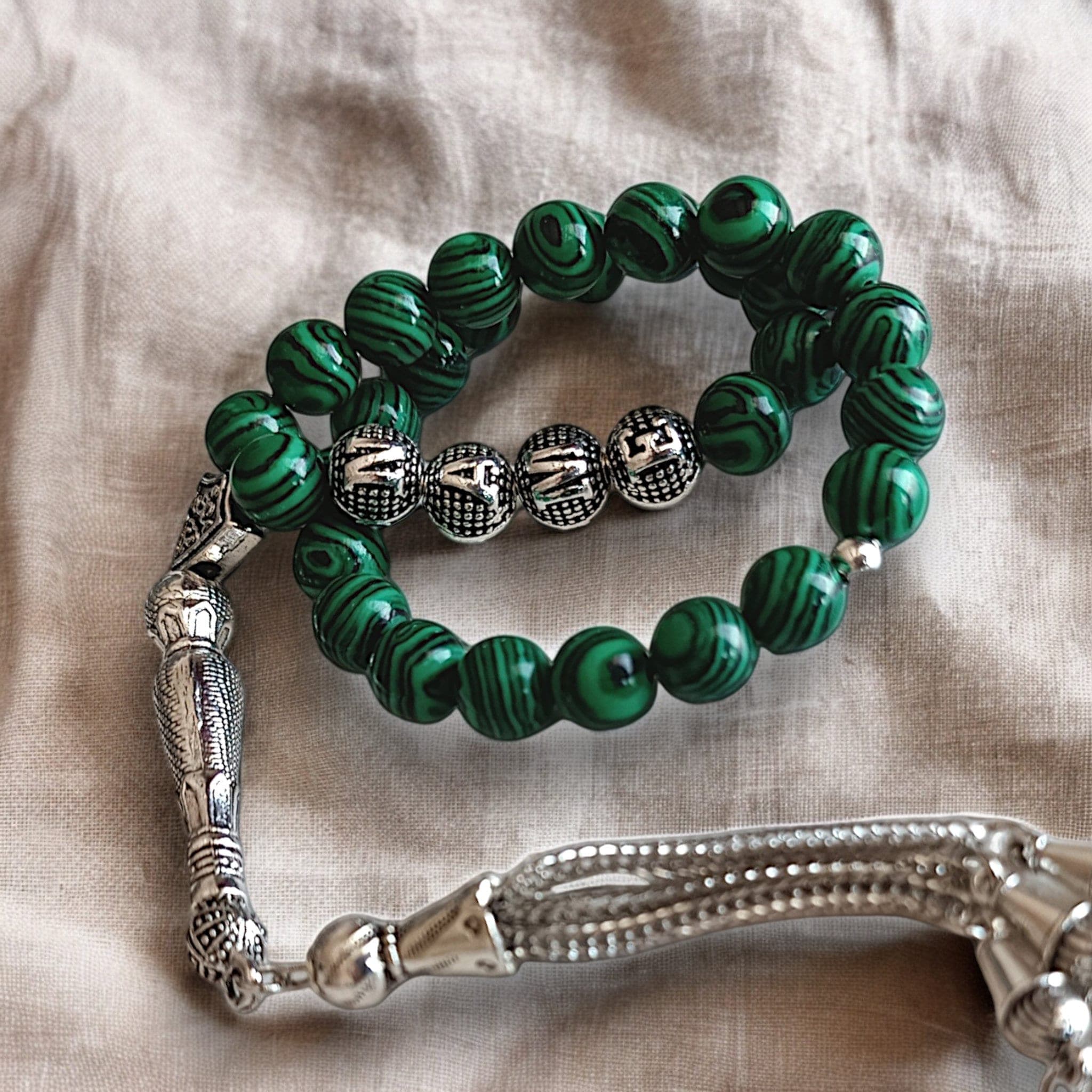 Malachite Tasbih, Custom Tasbih, Custom Gemstone Rosary, Name Tasbih, Name Rosary, Custom Prayer Beads, Green Tasbeeh, Customizable Subha - image 5