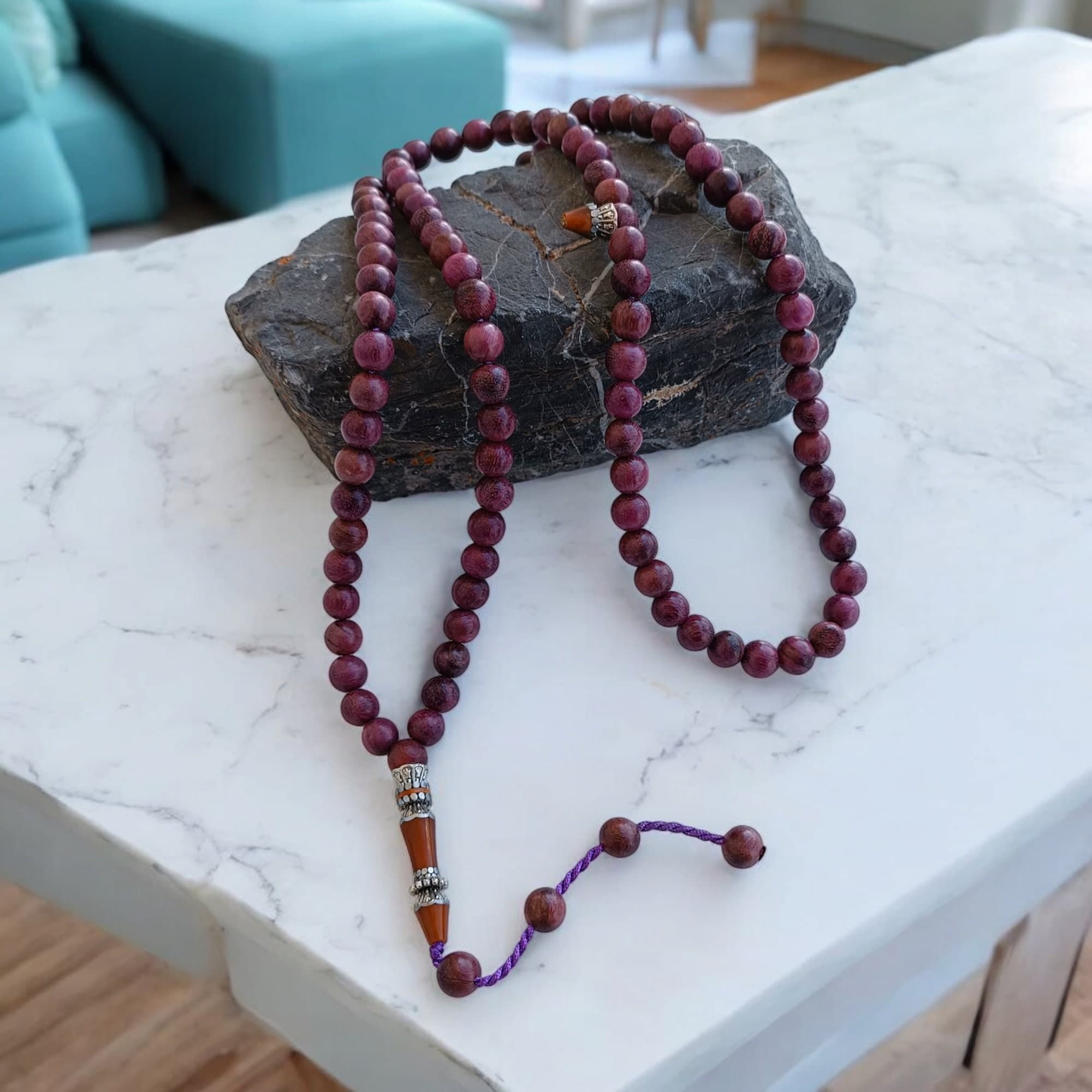 Islamic Rosary, Tasbih 99, Tree Prayer Beads, Rosewood Misbah, Rare Wood Tasbeeh, Handmade Subha, Gift for Muslim, Aromatic Wood Beads - image 4
