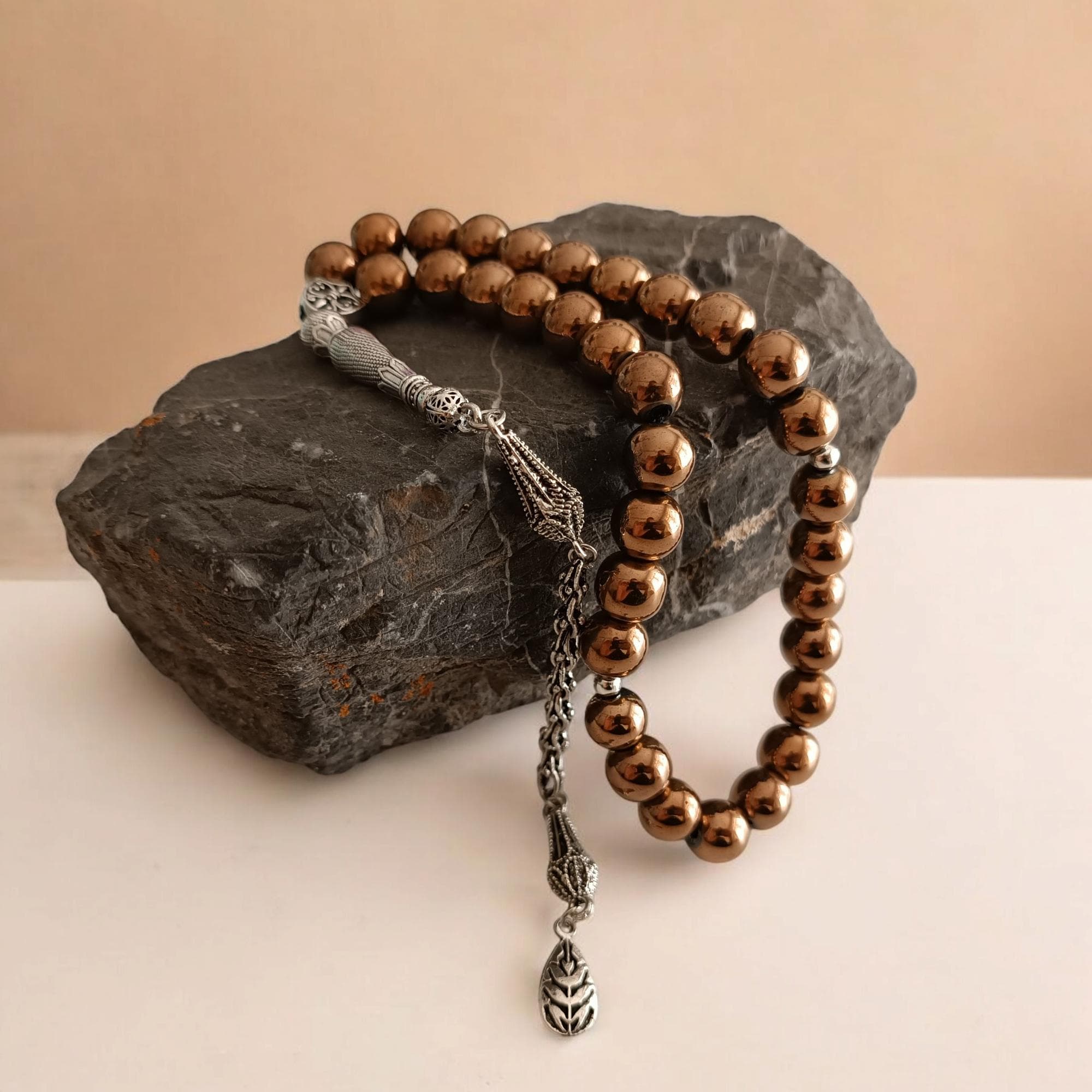 Bronze Hematite Tasbih, Gemstone Rosary, Muslim Prayer Beads, 10mm Subha, Tasbeeh Favor, Masbaha Hematite, Tasbih 33, Bronze Worry Beads - image 3