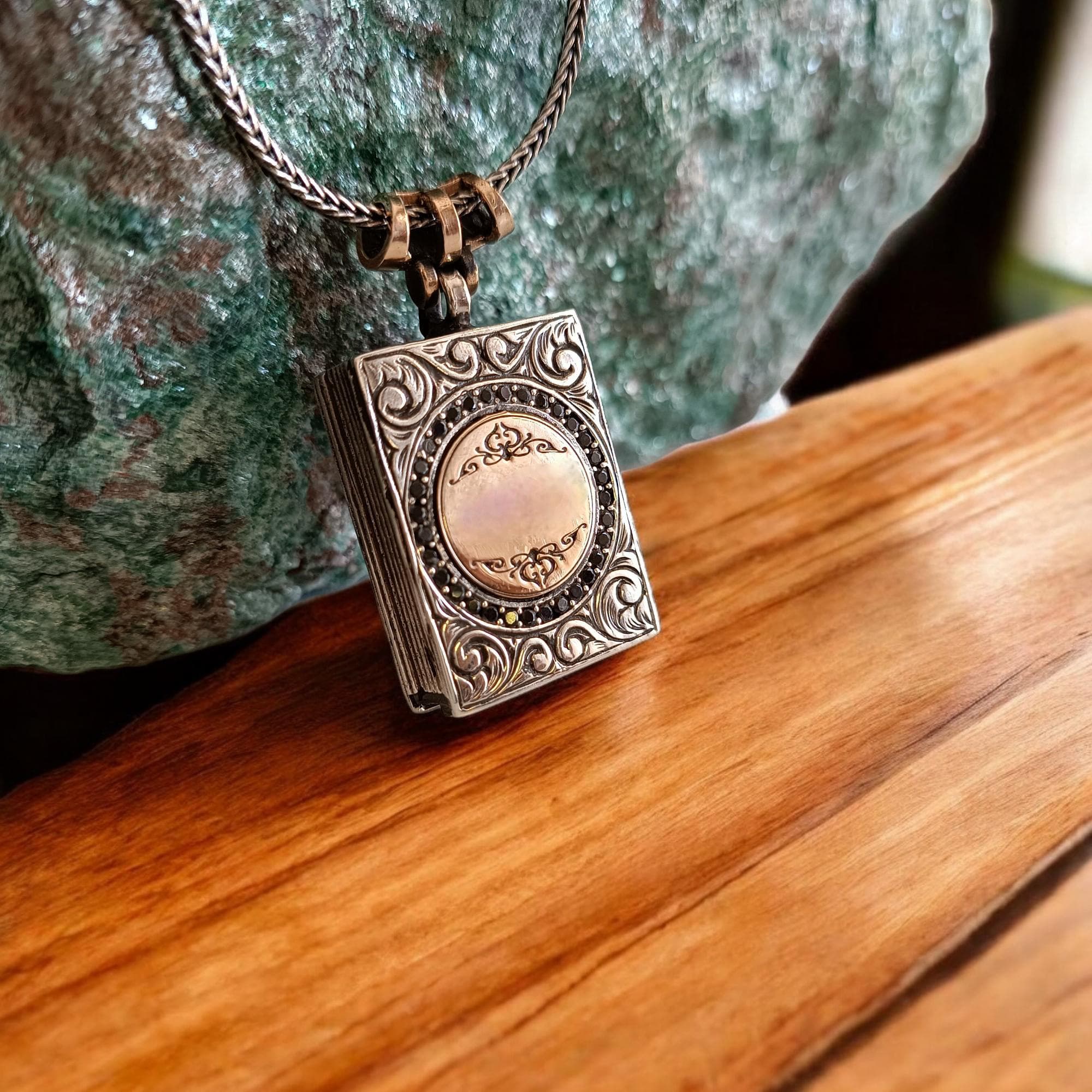 Customizable Christmas Gift, Silver Christmas Gift, Sterling Silver Engraving Book Necklace, Silver Book Pendant, Personalized Book Locket