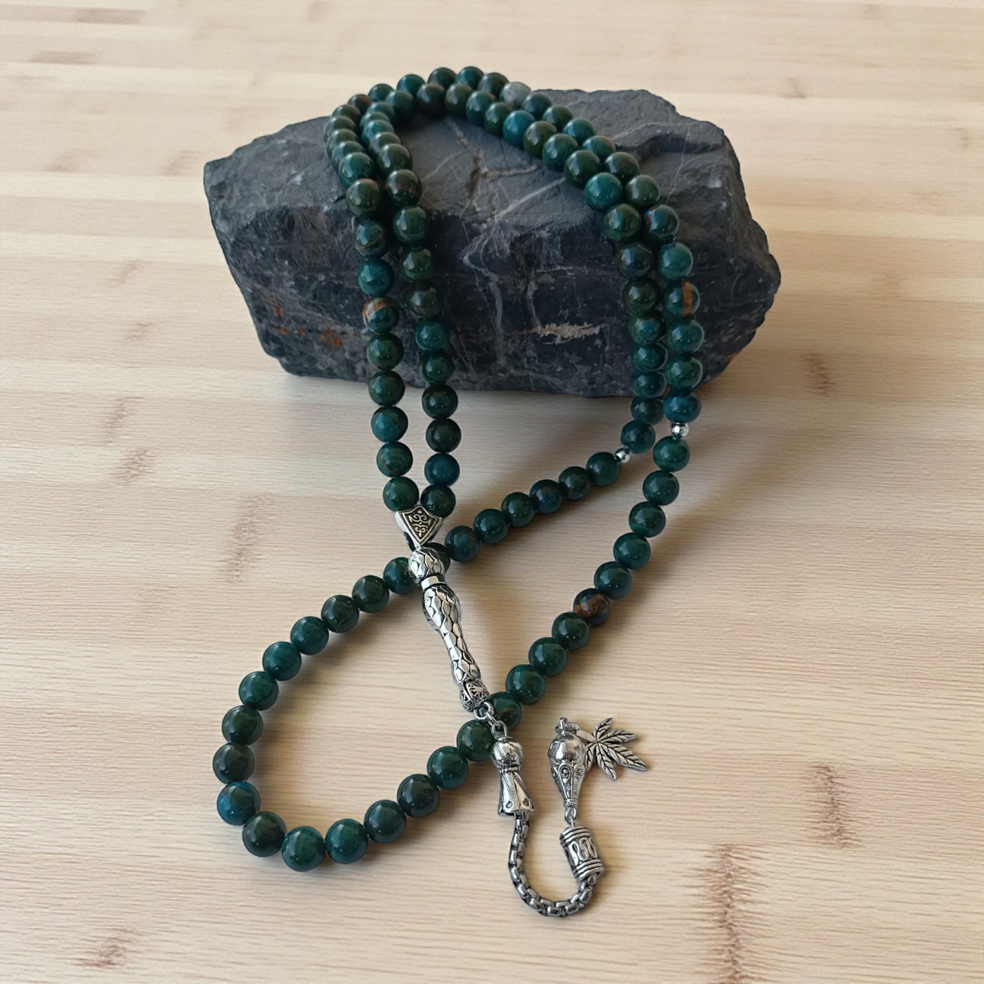 Rosary Beads 99, Prayer Beads 8mm, Quartz Tasbih, Tasbeeh Present, Gemstone Masbaha, Green Sabha - image 3
